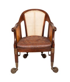 Unusual Regency Mahogany and Brass Campaign Chair