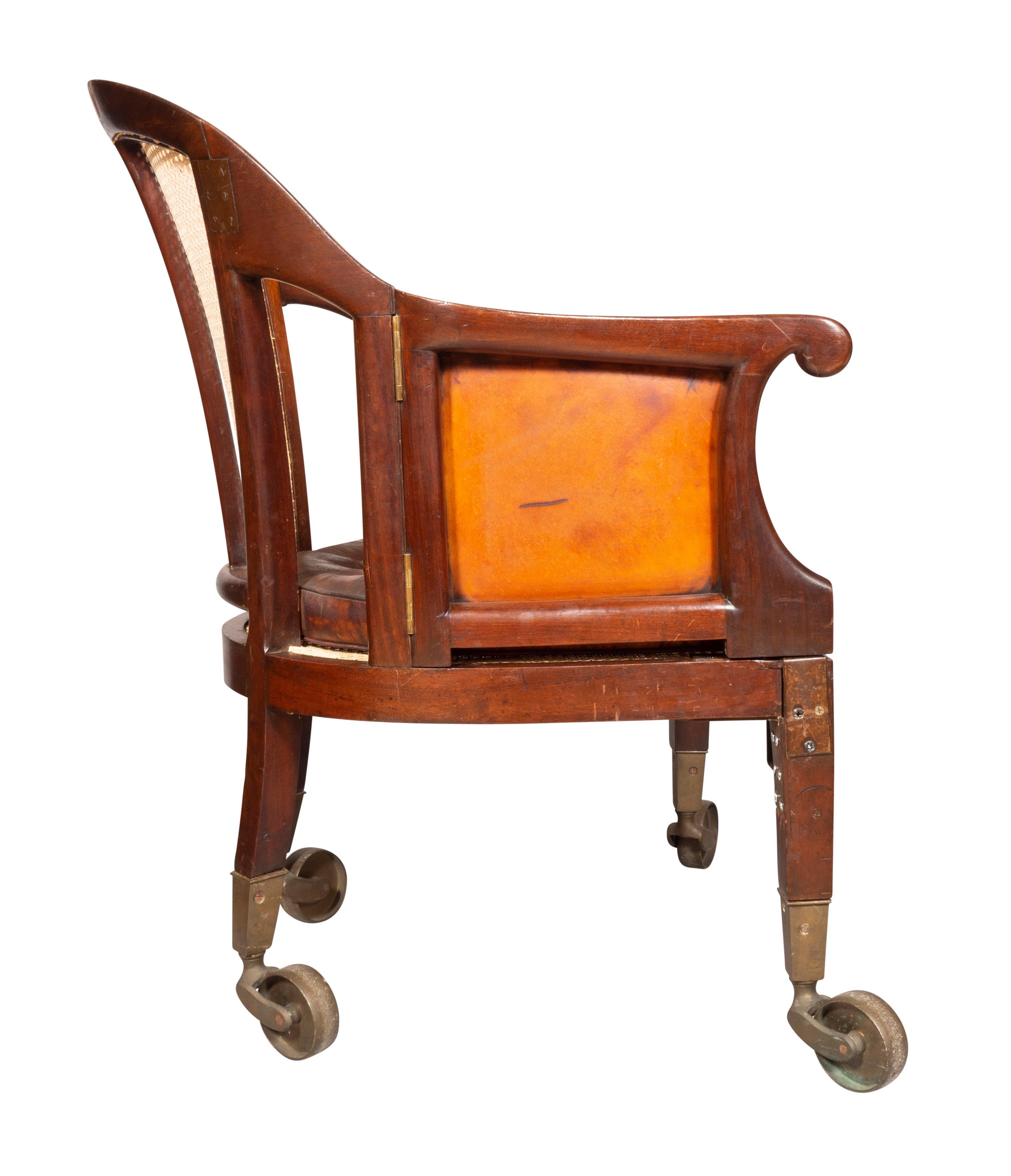 Unusual Regency Mahogany and Brass Campaign Chair In Good Condition For Sale In Essex, MA