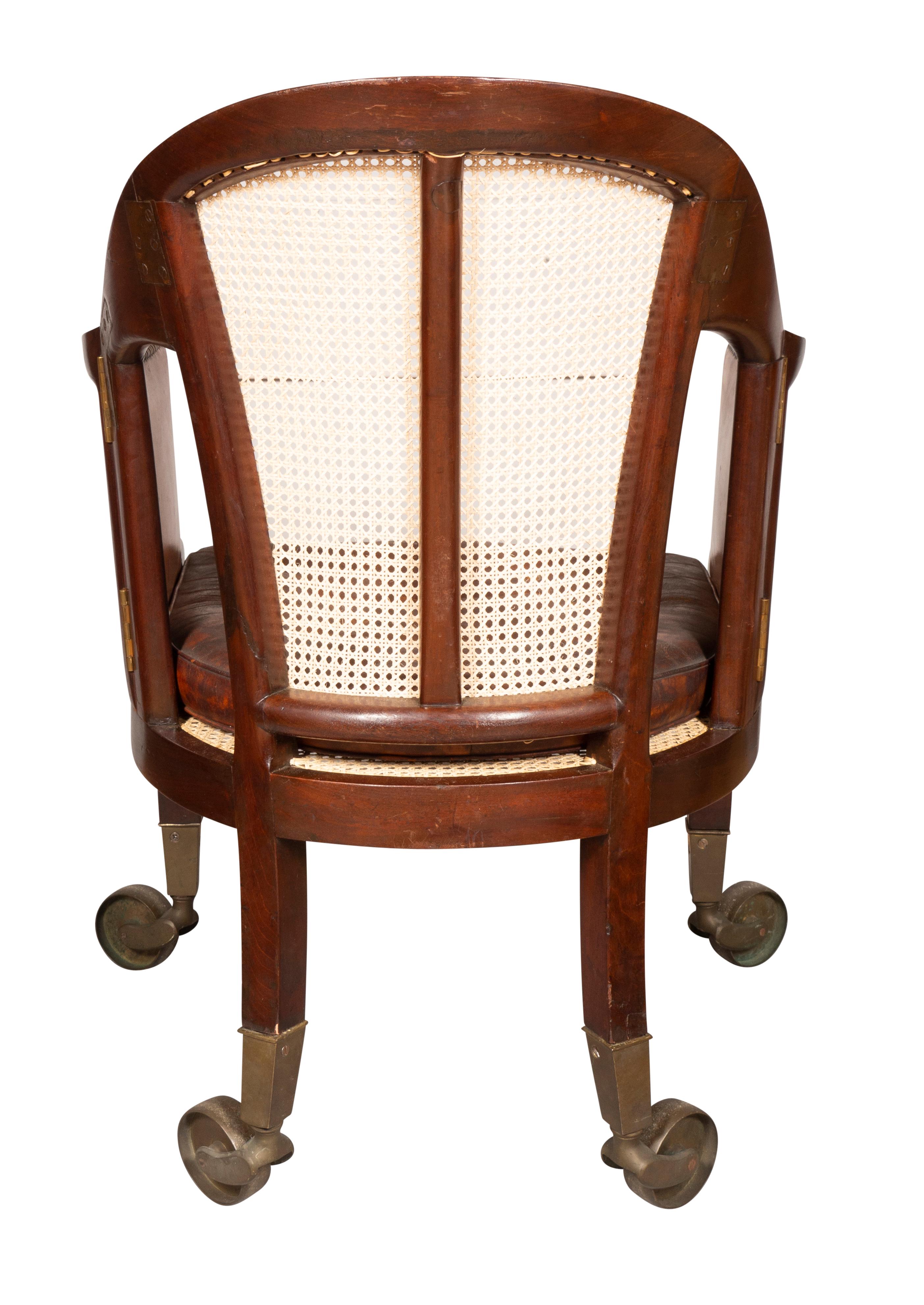 Mid-19th Century Unusual Regency Mahogany and Brass Campaign Chair For Sale