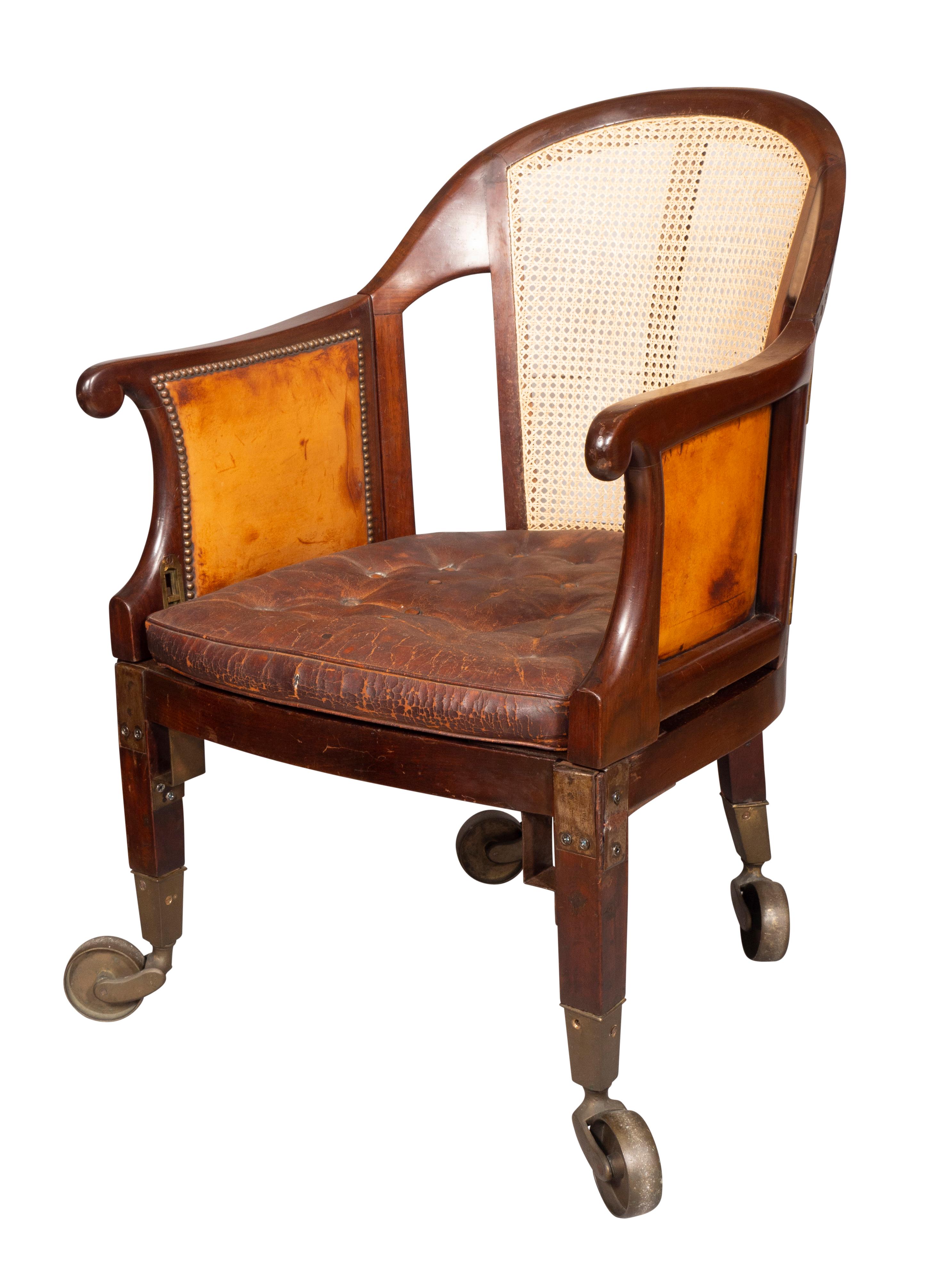 Unusual Regency Mahogany and Brass Campaign Chair For Sale 2