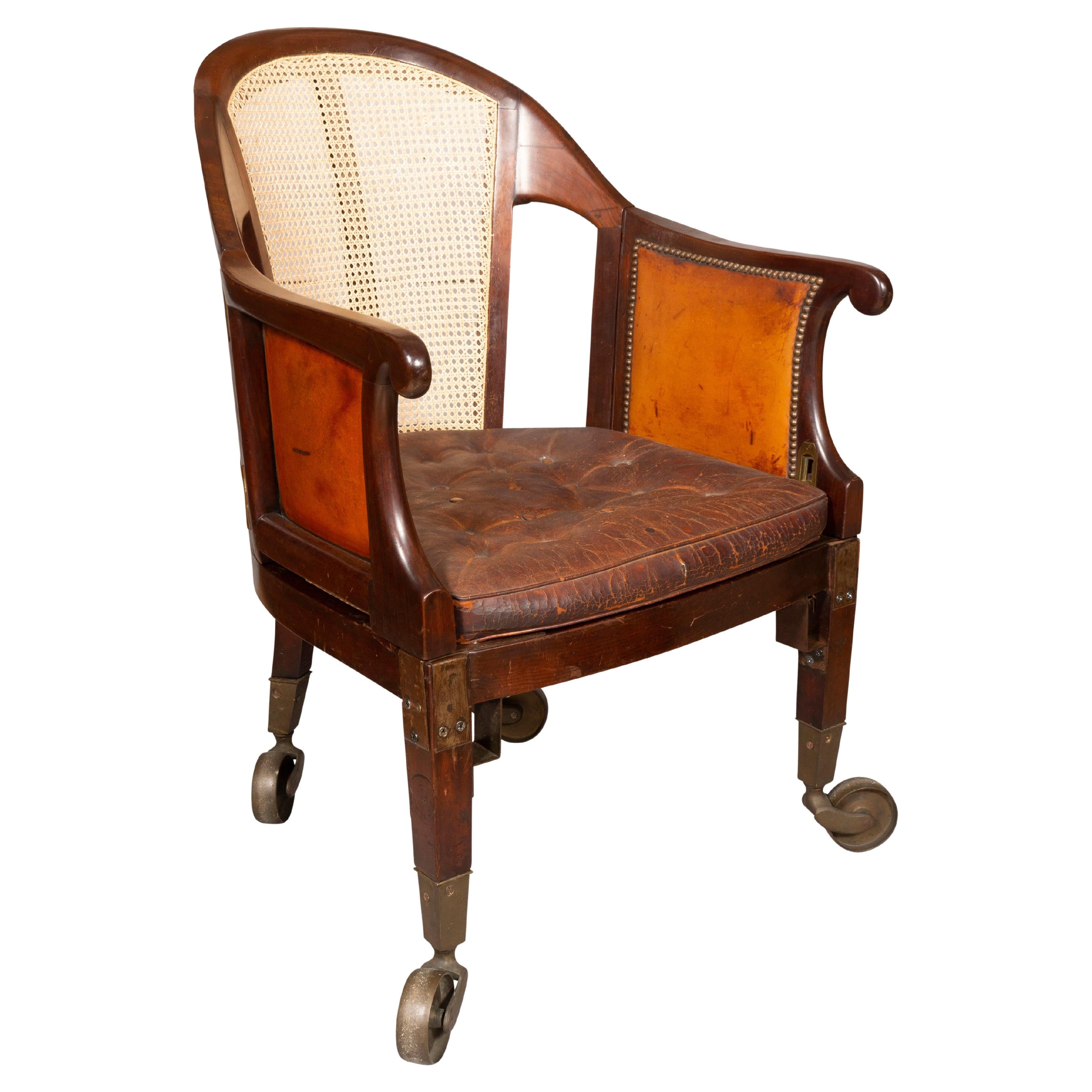 Unusual Regency Mahogany and Brass Campaign Chair