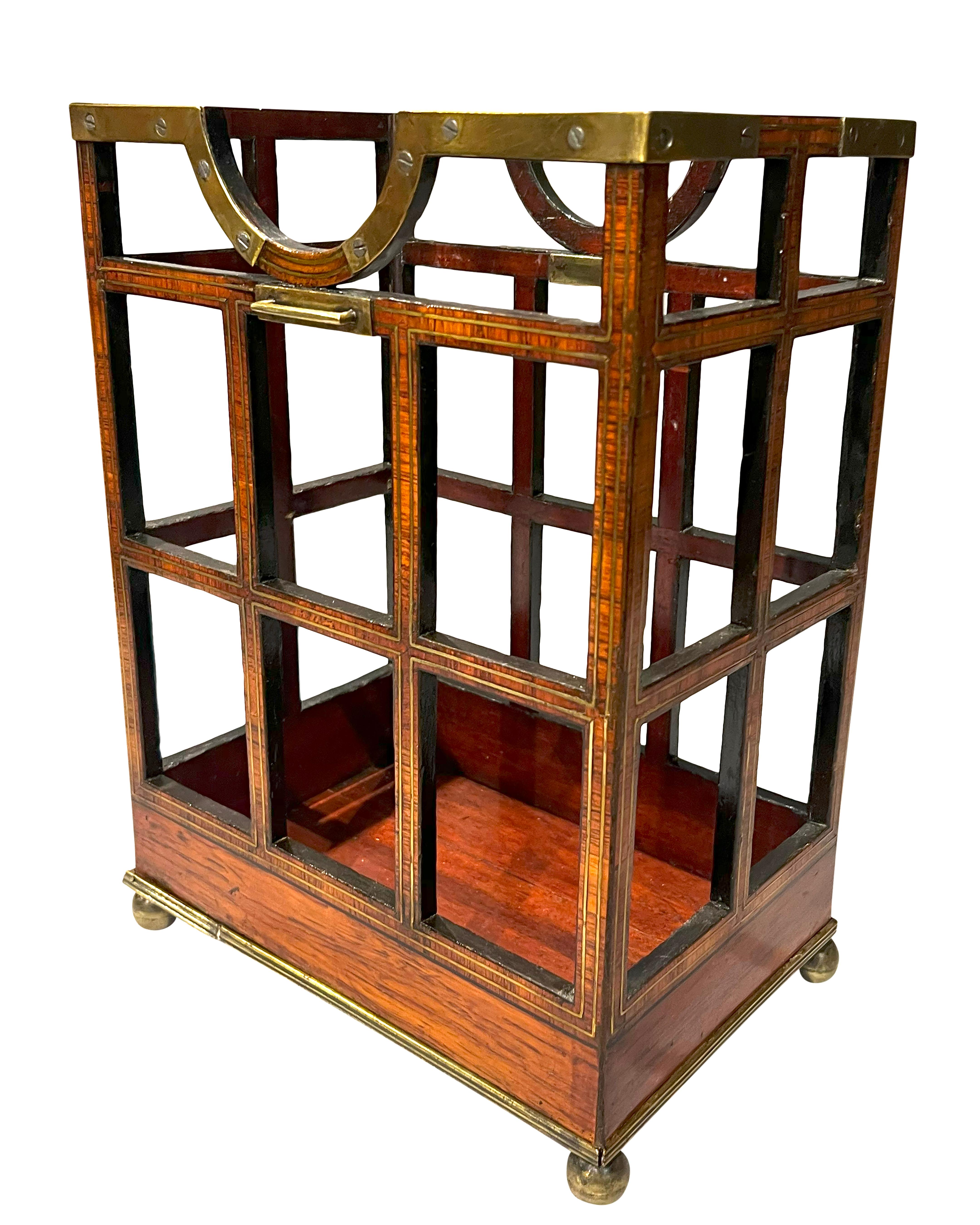 Unusual Regency Rosewood And Brass Inlaid Bottle Caddy In Good Condition For Sale In Essex, MA