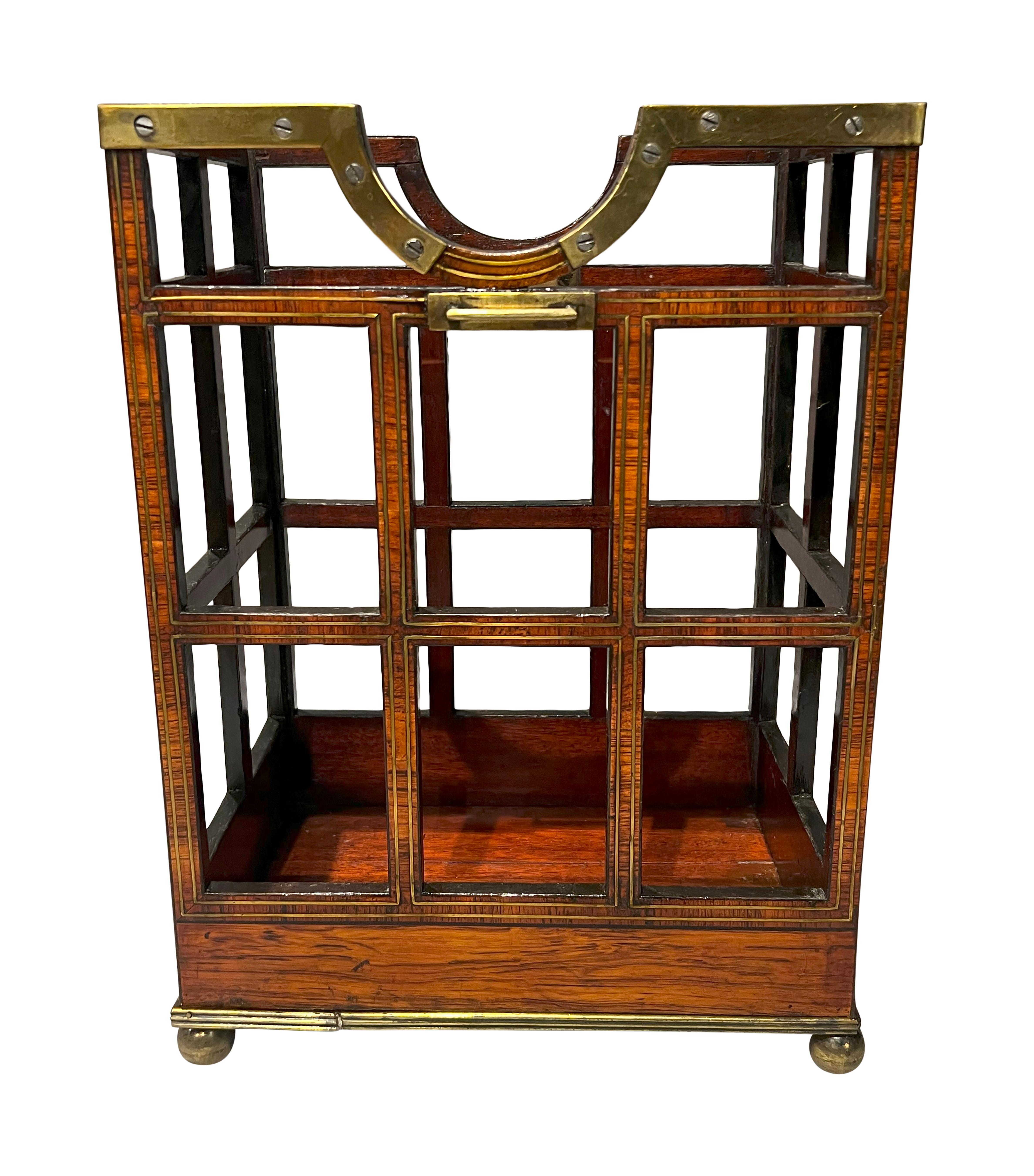 19th Century Unusual Regency Rosewood And Brass Inlaid Bottle Caddy For Sale