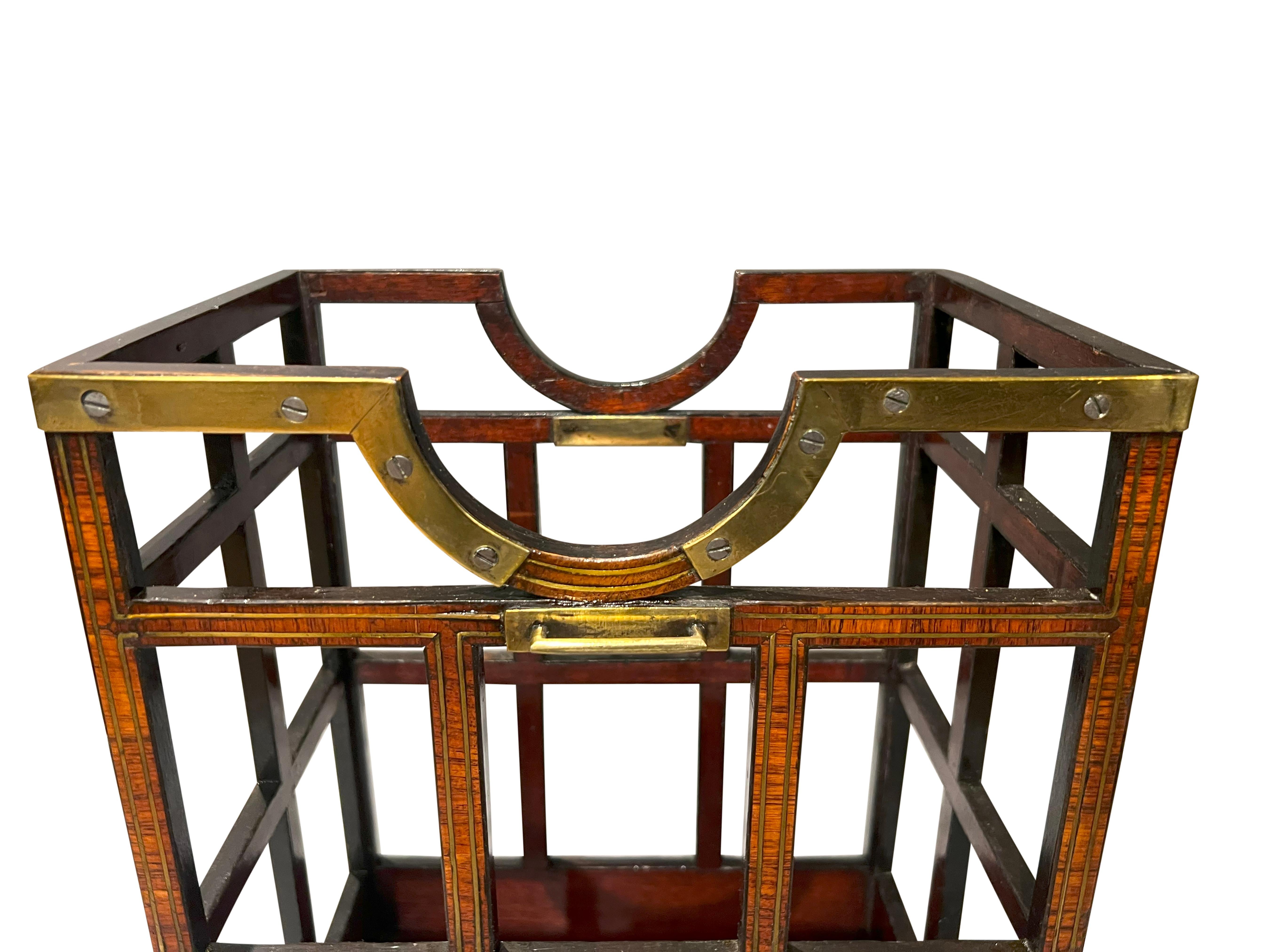 Unusual Regency Rosewood And Brass Inlaid Bottle Caddy For Sale 3
