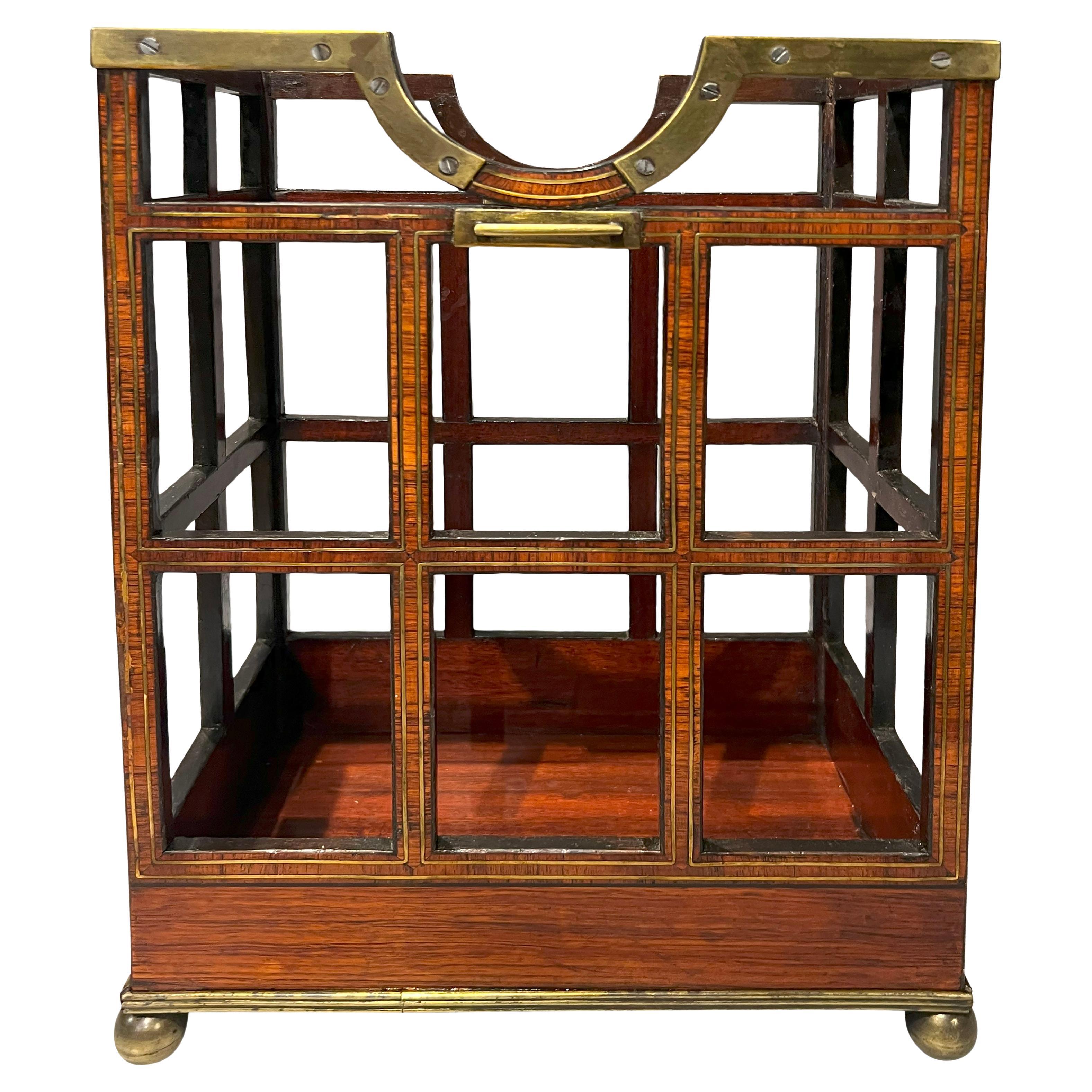 Unusual Regency Rosewood And Brass Inlaid Bottle Caddy