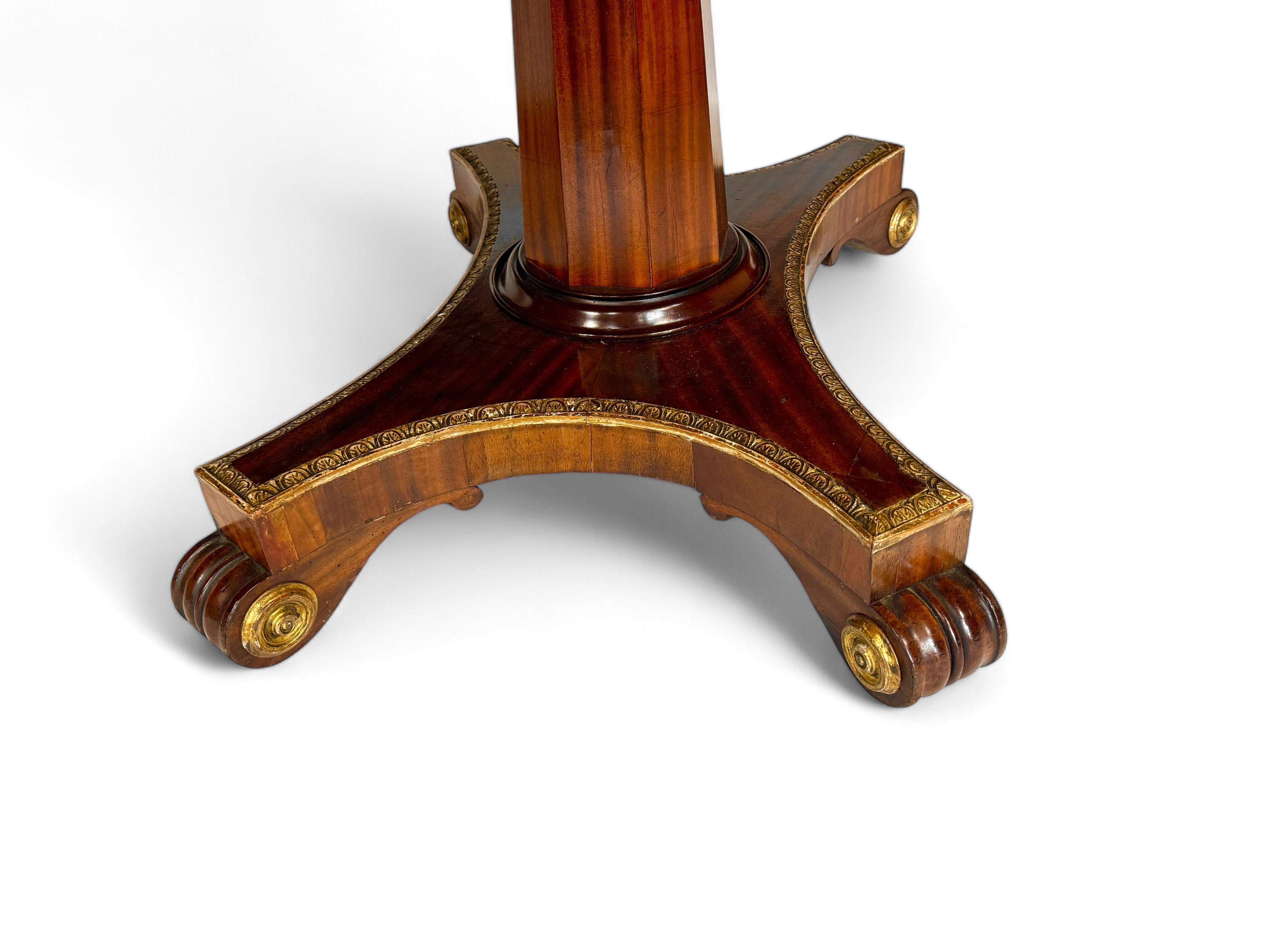 Mahogany Unusual Regency twin pedestal mahogany and parcel gilt dining table
