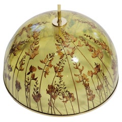 Unusual Resin Pendant Encasing Natural Elements (Wild Flowers) with Brass Detail