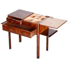 Unusual Restored ArtDeco Brown Walnut Side Table, Czechia - Bohemia, 1930s