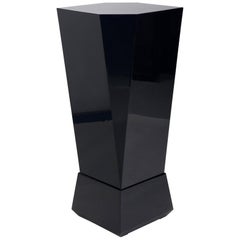 Unusual Restored Black Cubist Pedestal from Czechoslovakia, High Gloss, 1970s