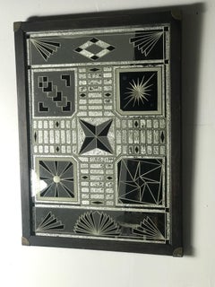 Unusual Reverse Painted Art Deco Mirror, Game Board, Folk Art