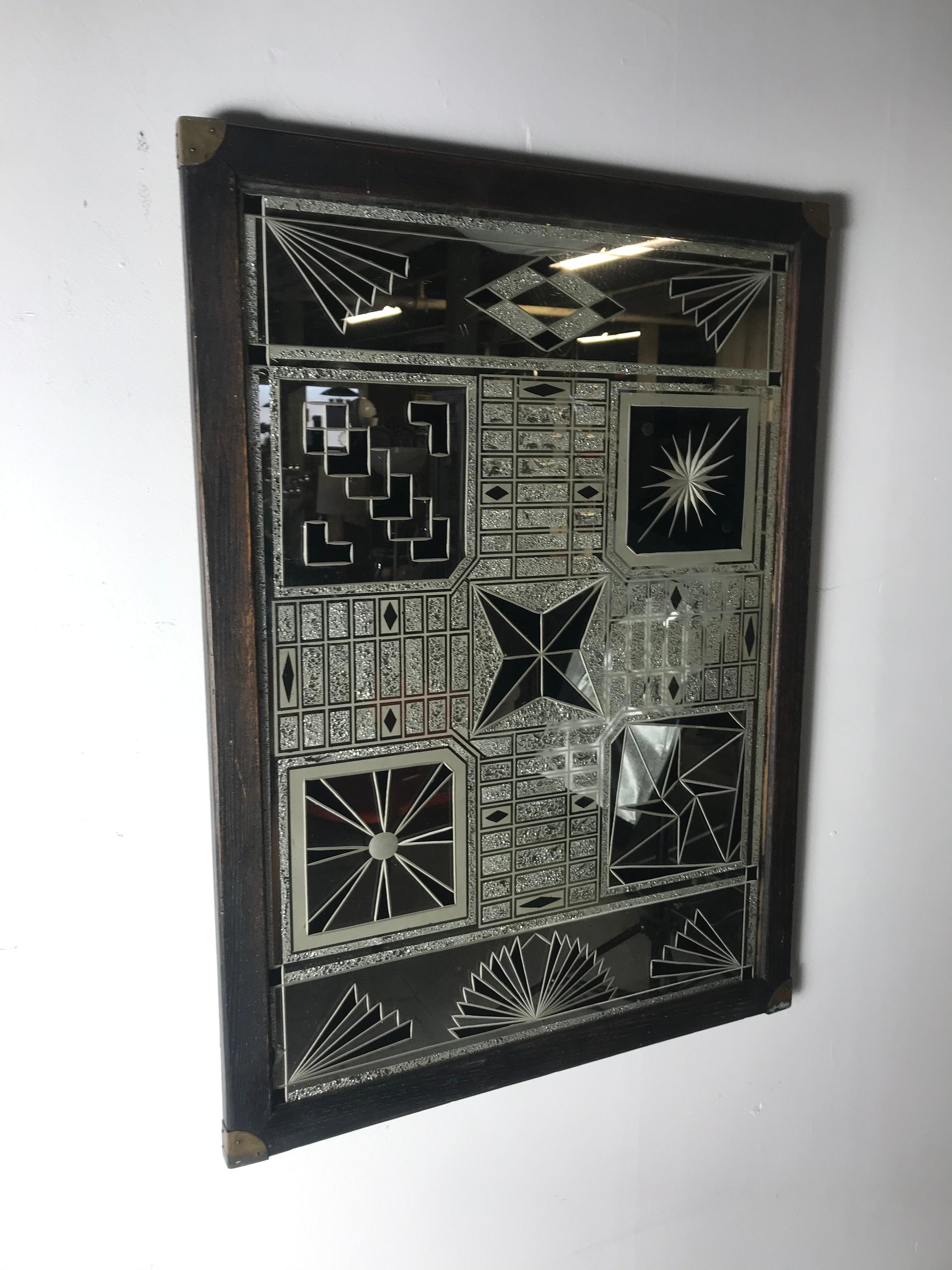 Unusual Reverse Painted Art Deco Mirror, Game Board, Folk Art In Good Condition In Buffalo, NY