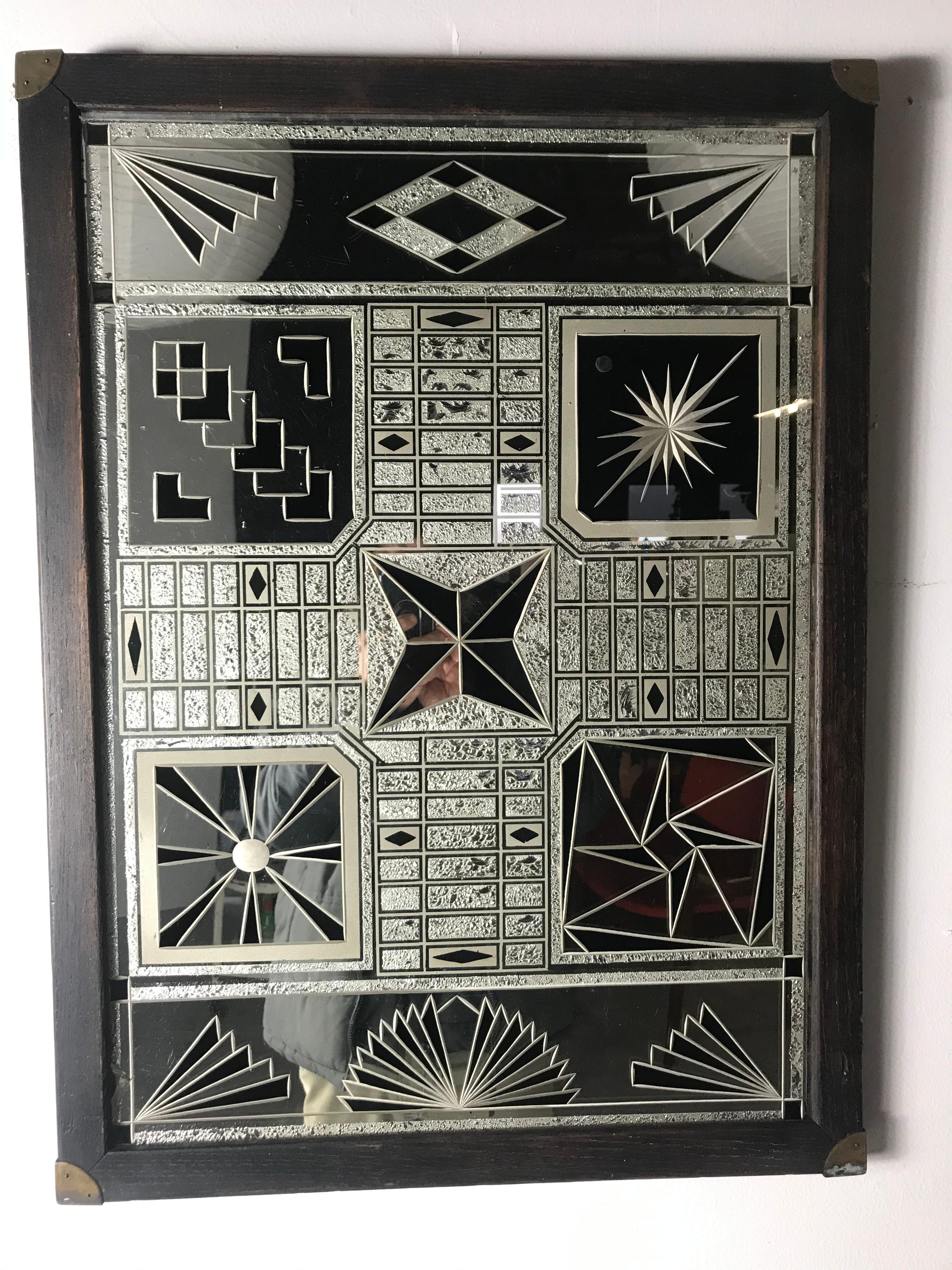 Mid-20th Century Unusual Reverse Painted Art Deco Mirror, Game Board, Folk Art