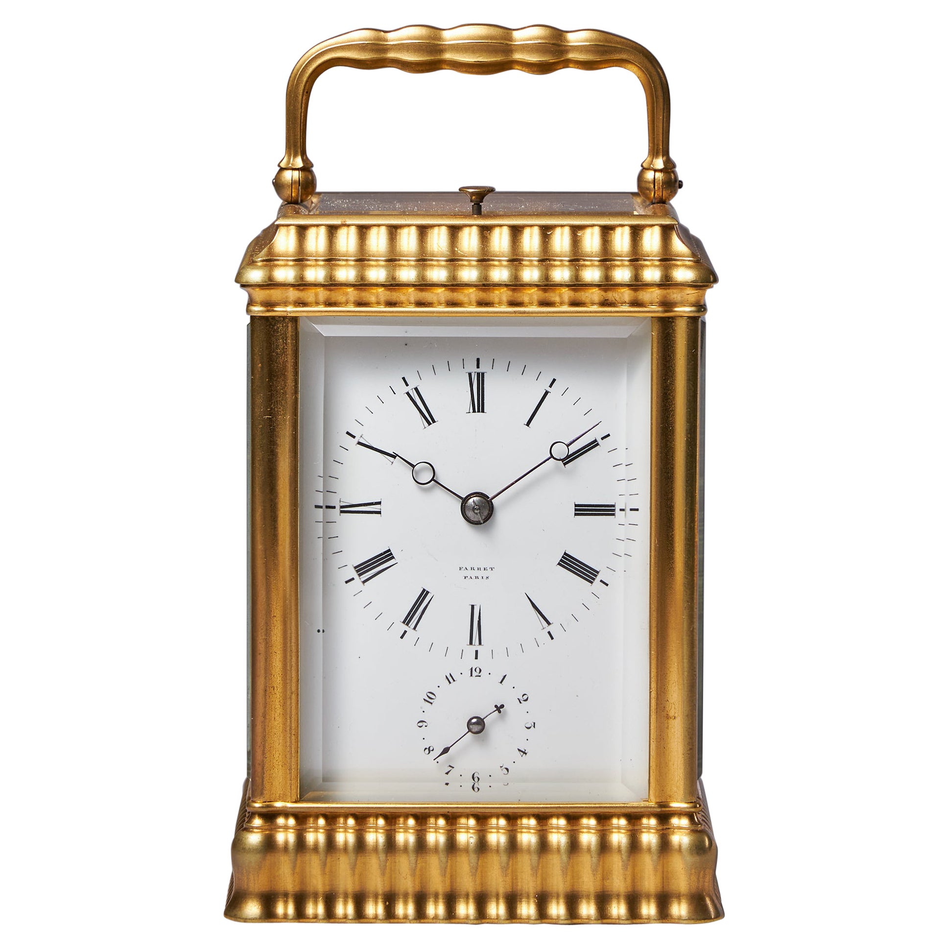 Unusual Ribbed Eight-Day Repeating Striking Gilt-Brass Gorge Case Carriage Clock