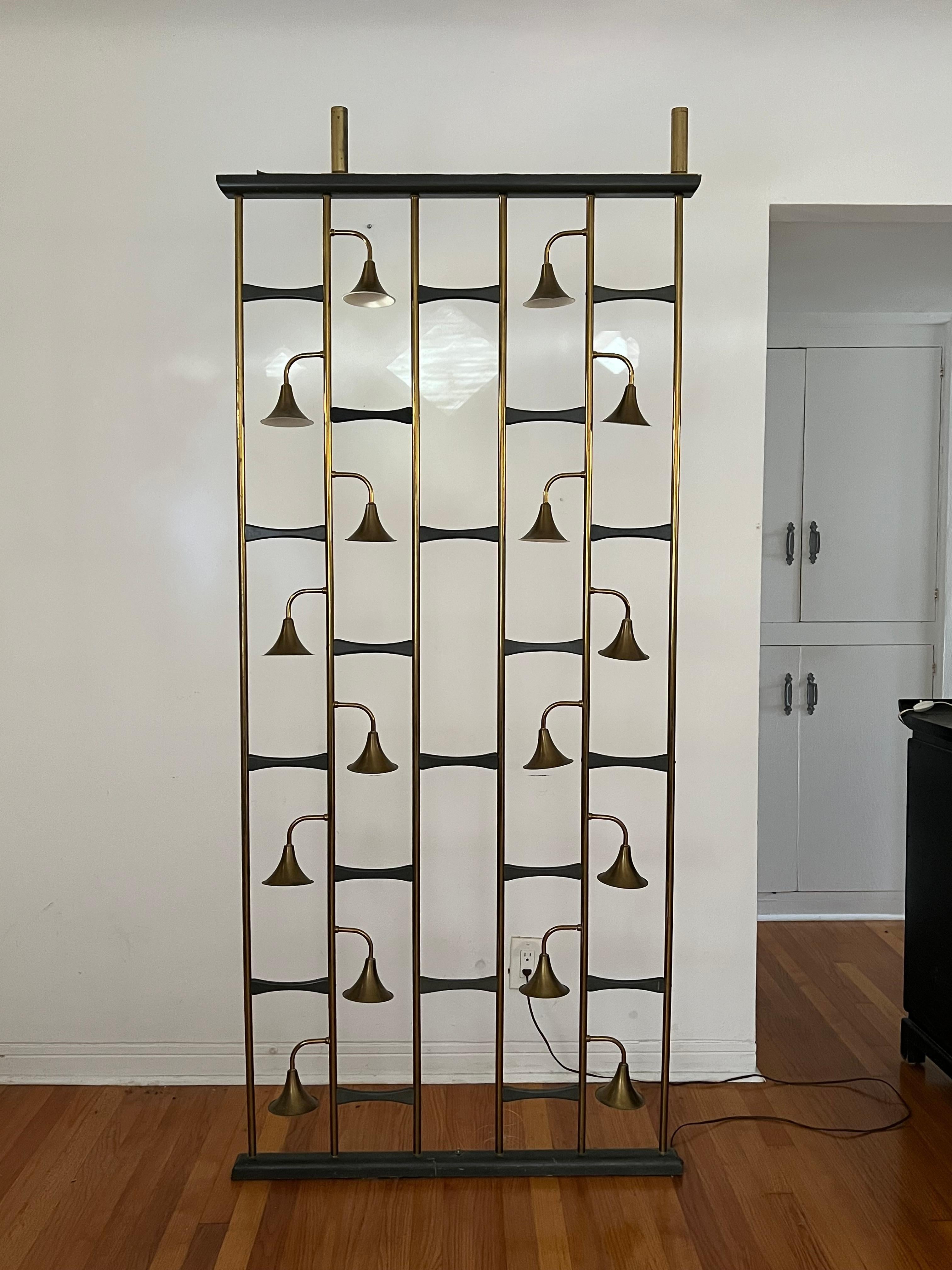 American Unusual Room Divider Lighting Panel Brass 1950's