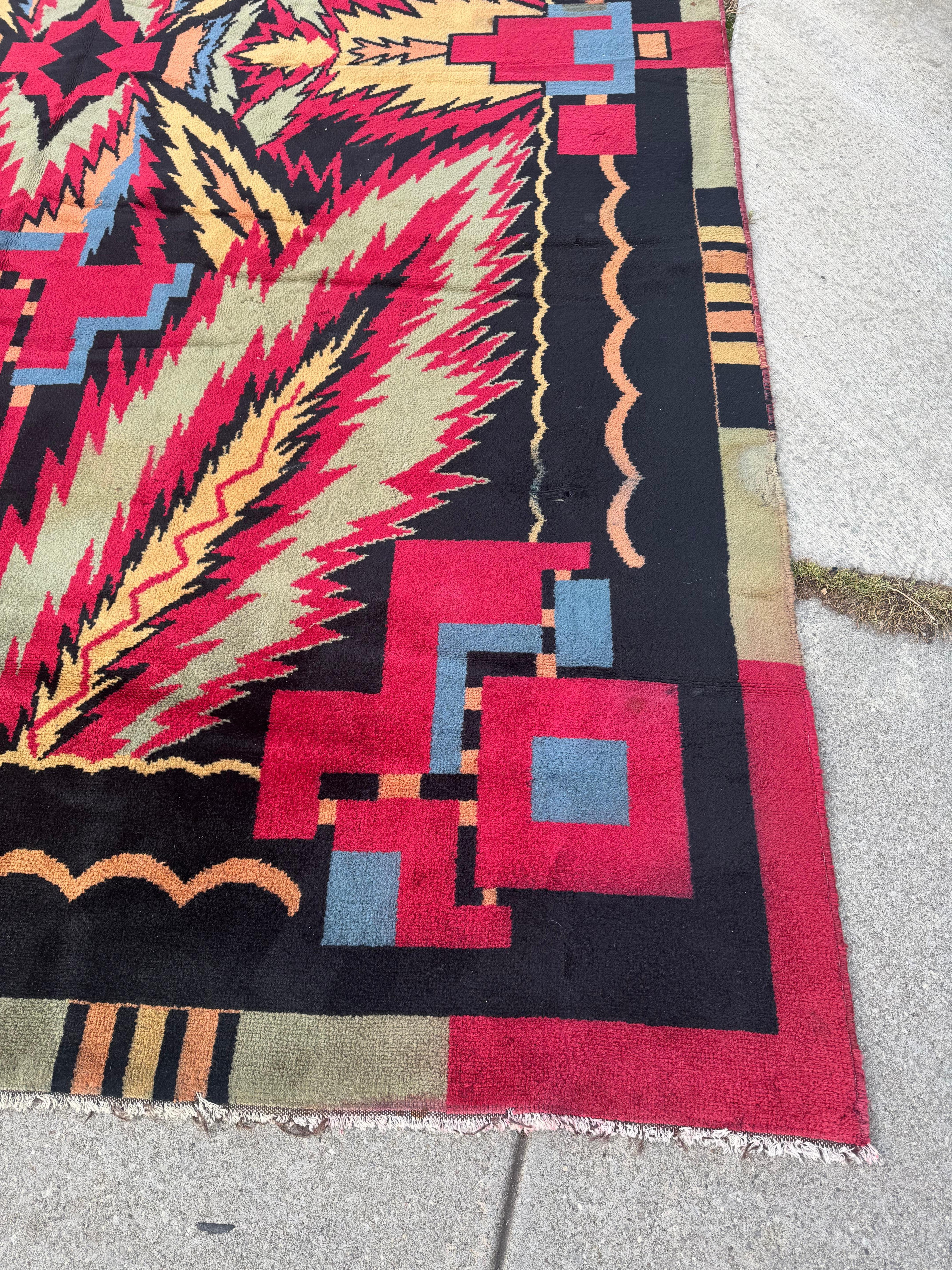Unusual Room Size Indian Art Deco Rug.  9' x 13' For Sale 4