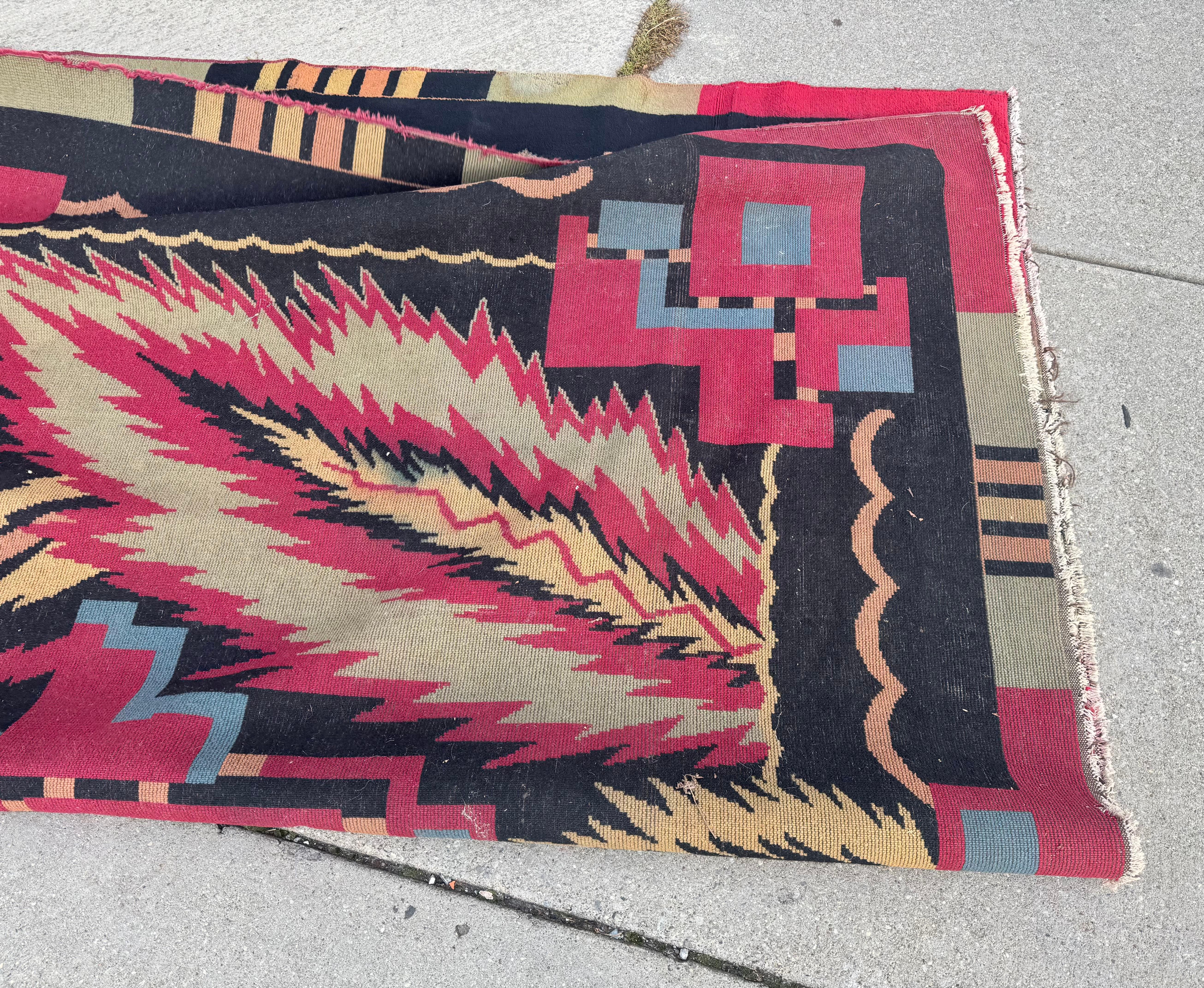 Unusual Room Size Indian Art Deco Rug.  9' x 13' For Sale 6