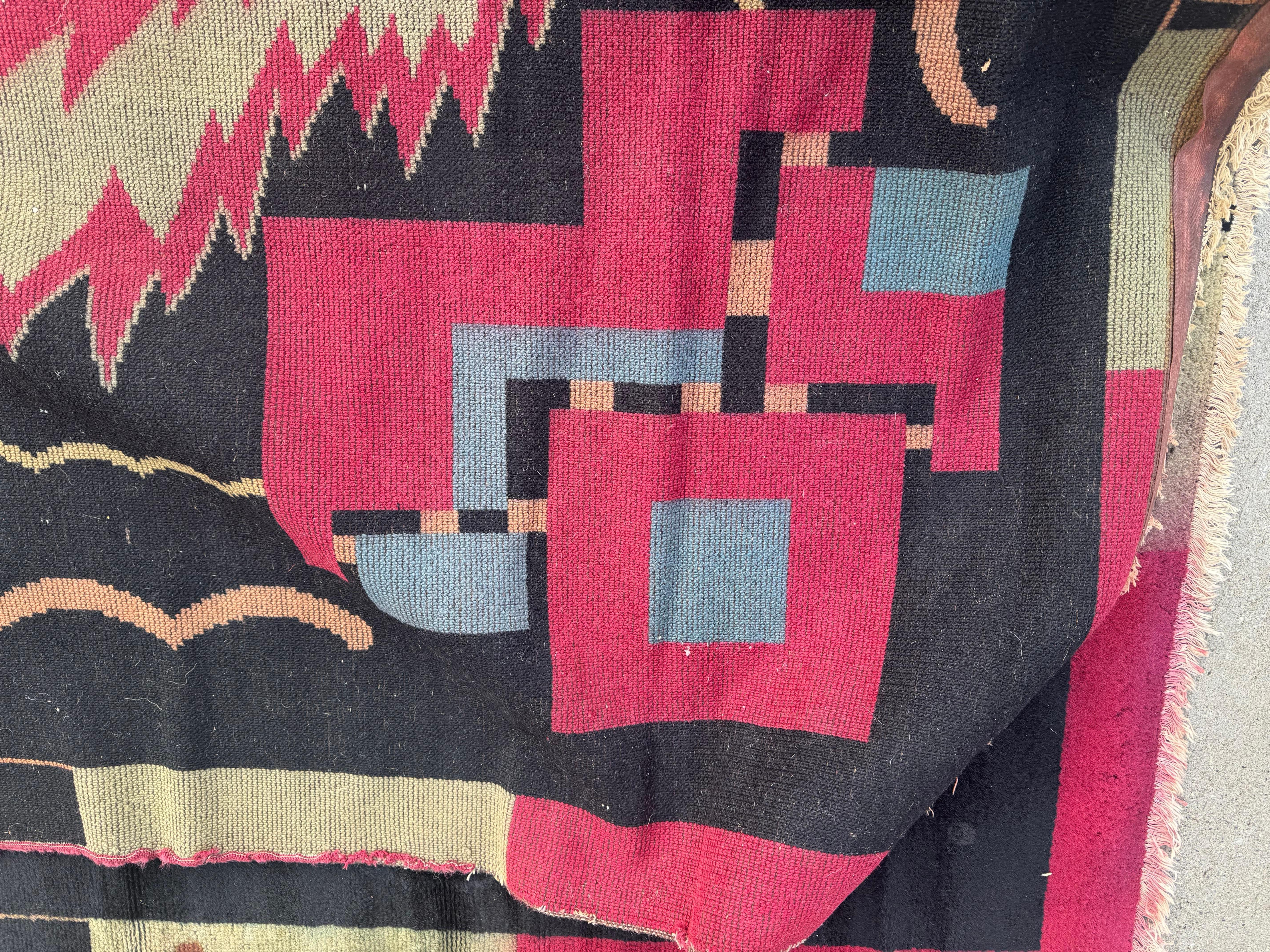 Hand-Knotted Unusual Room Size Indian Art Deco Rug.  9' x 13' For Sale