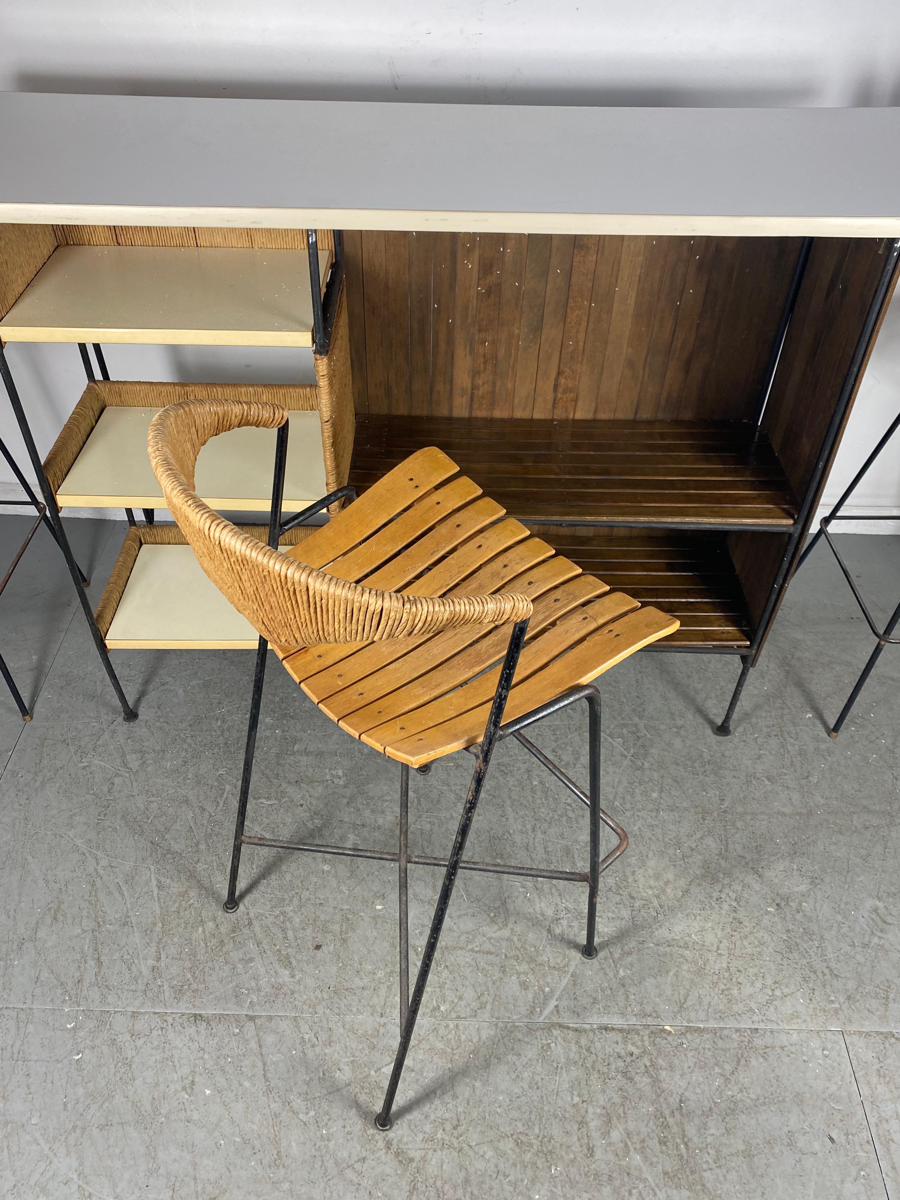 Mid-Century Modern Unusual Rope and Iron Bar and Single Stool Designed by Arthur Uminoff