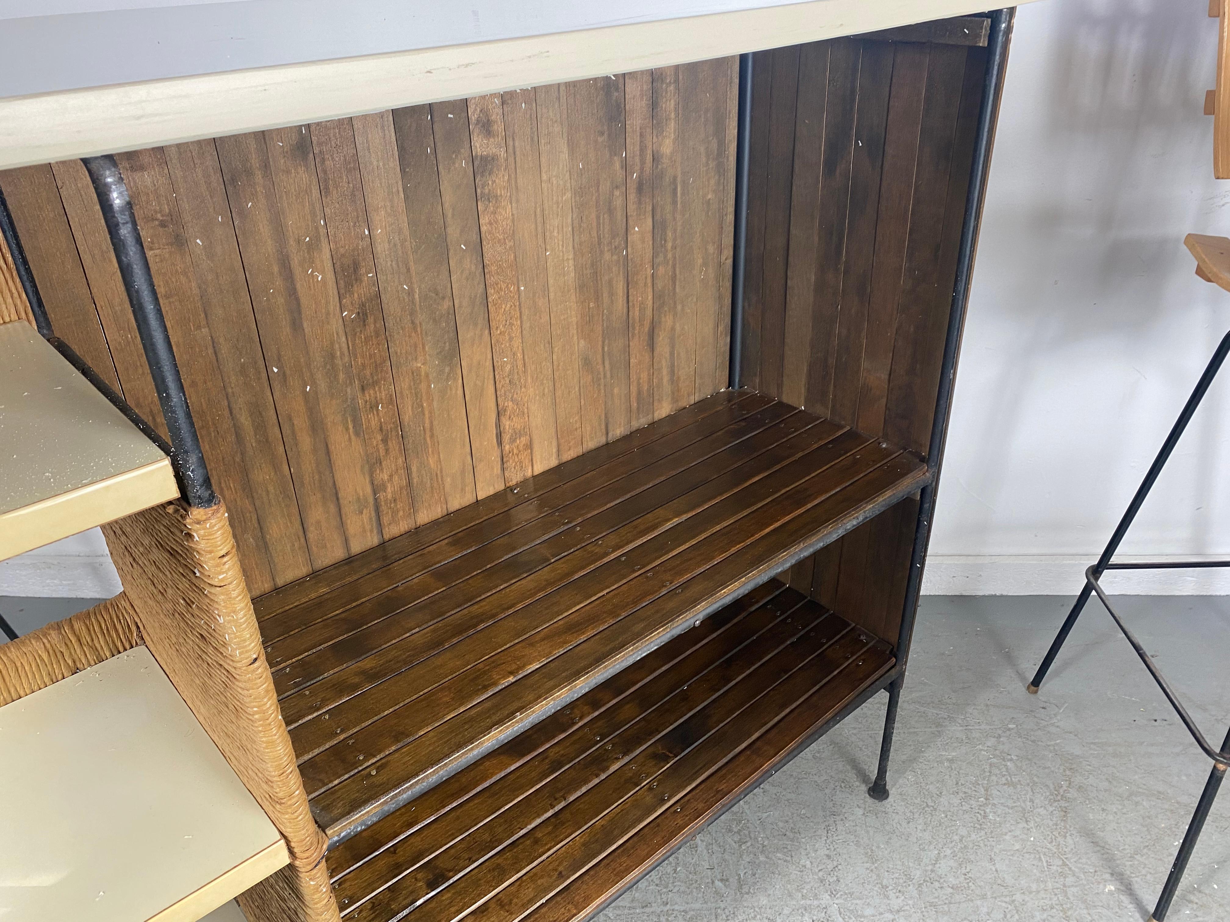 Unusual Rope and Iron Bar and Single Stool Designed by Arthur Uminoff In Good Condition In Buffalo, NY