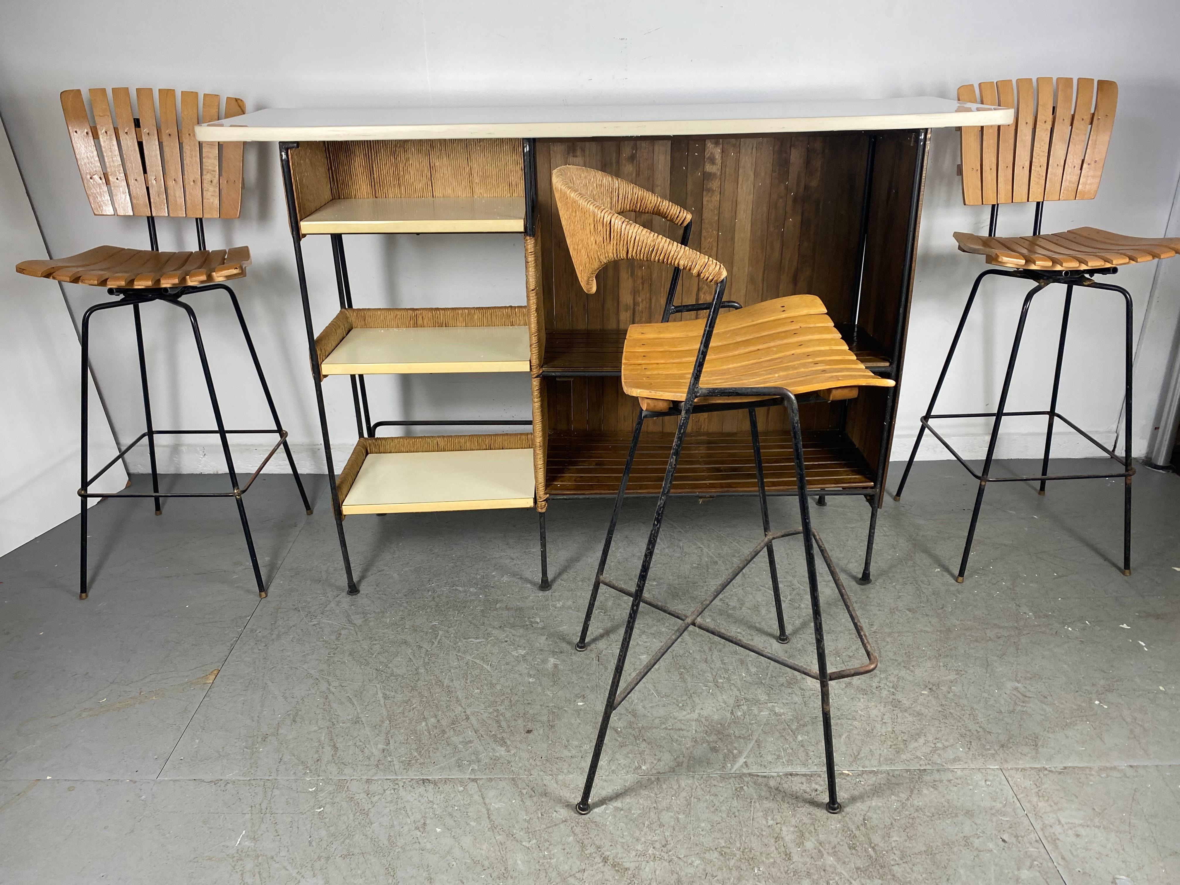 Mid-20th Century Unusual Rope and Iron Bar and Single Stool Designed by Arthur Uminoff