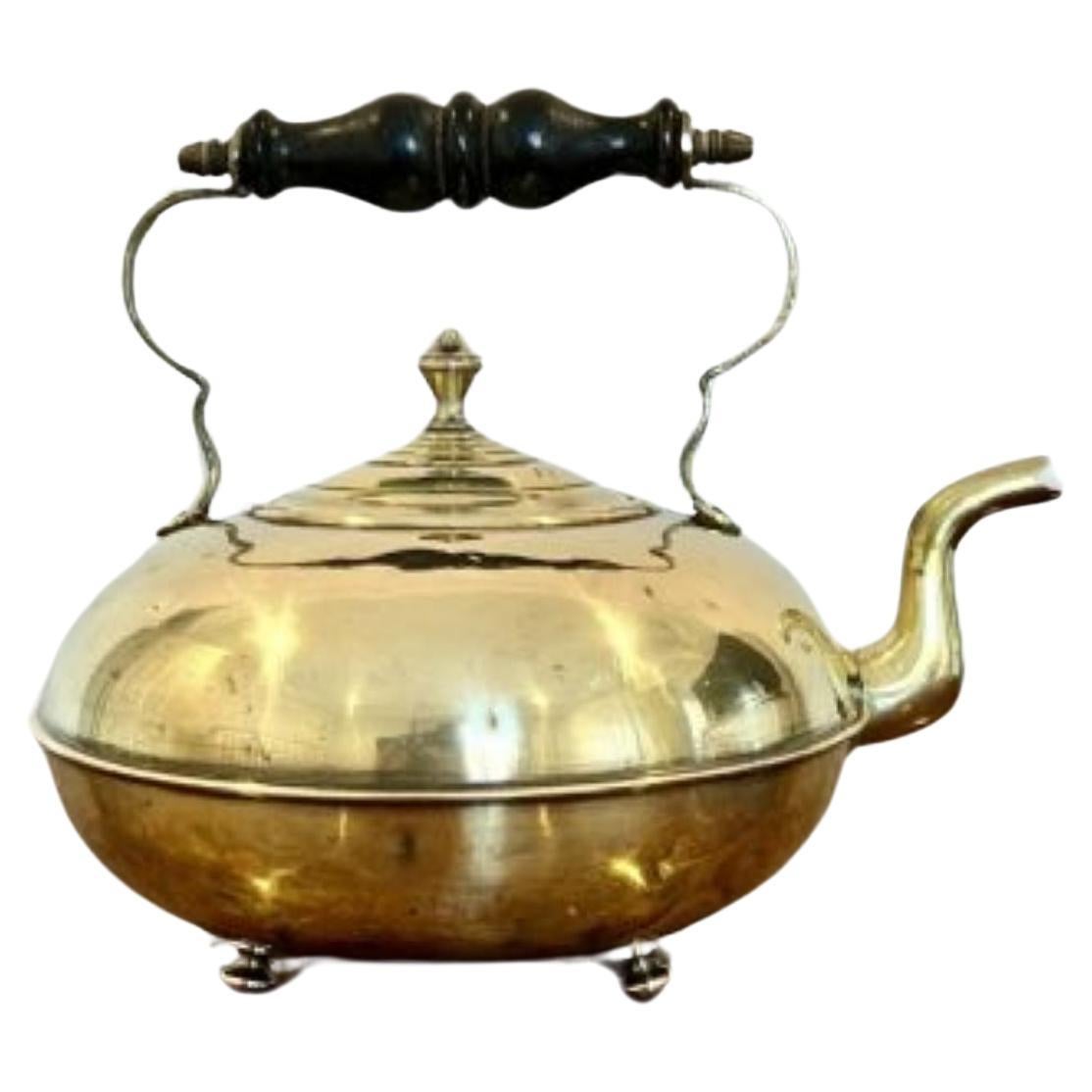 Unusual round antique Victorian quality brass kettle  For Sale