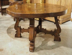 Unusual Round Walnut Wood Table from Bologna, Italy, Circa 1800