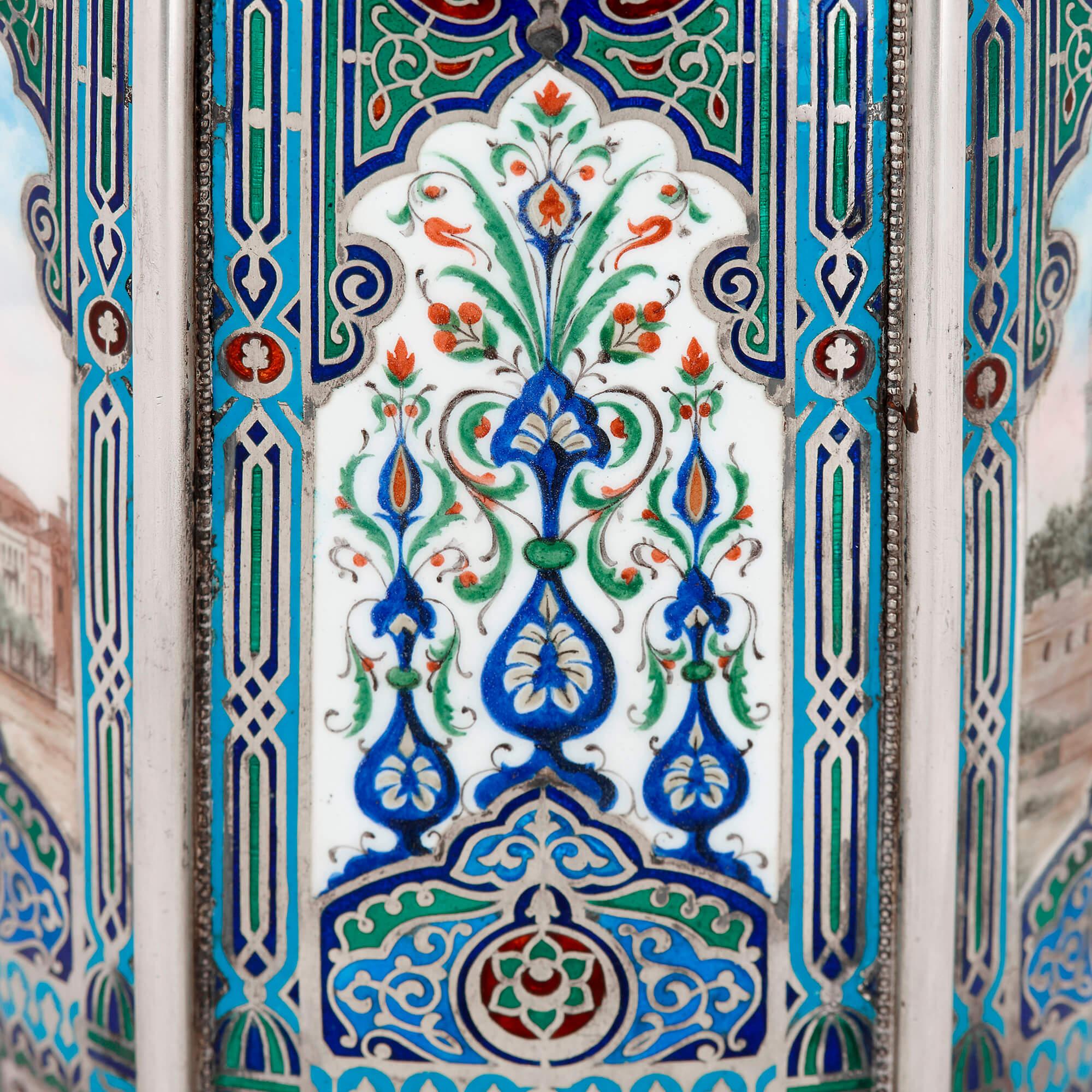 19th Century Unusual Russian-Made Silver and Enamel Islamic Vase For Sale