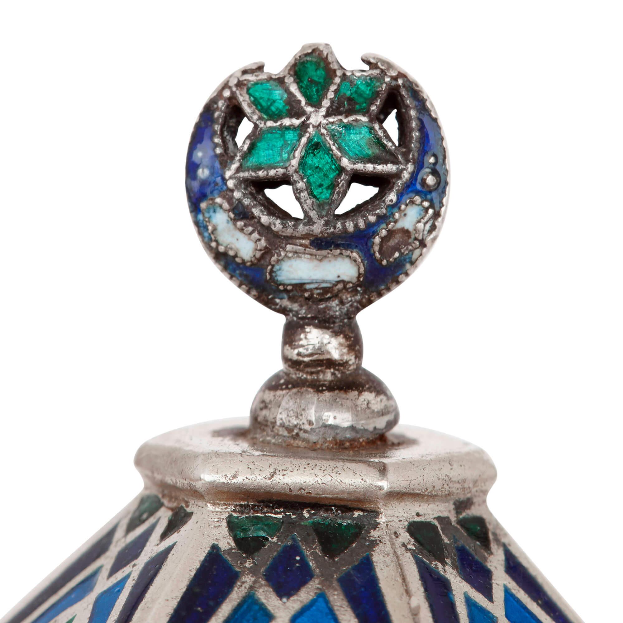 Unusual Russian-Made Silver and Enamel Islamic Vase For Sale 4