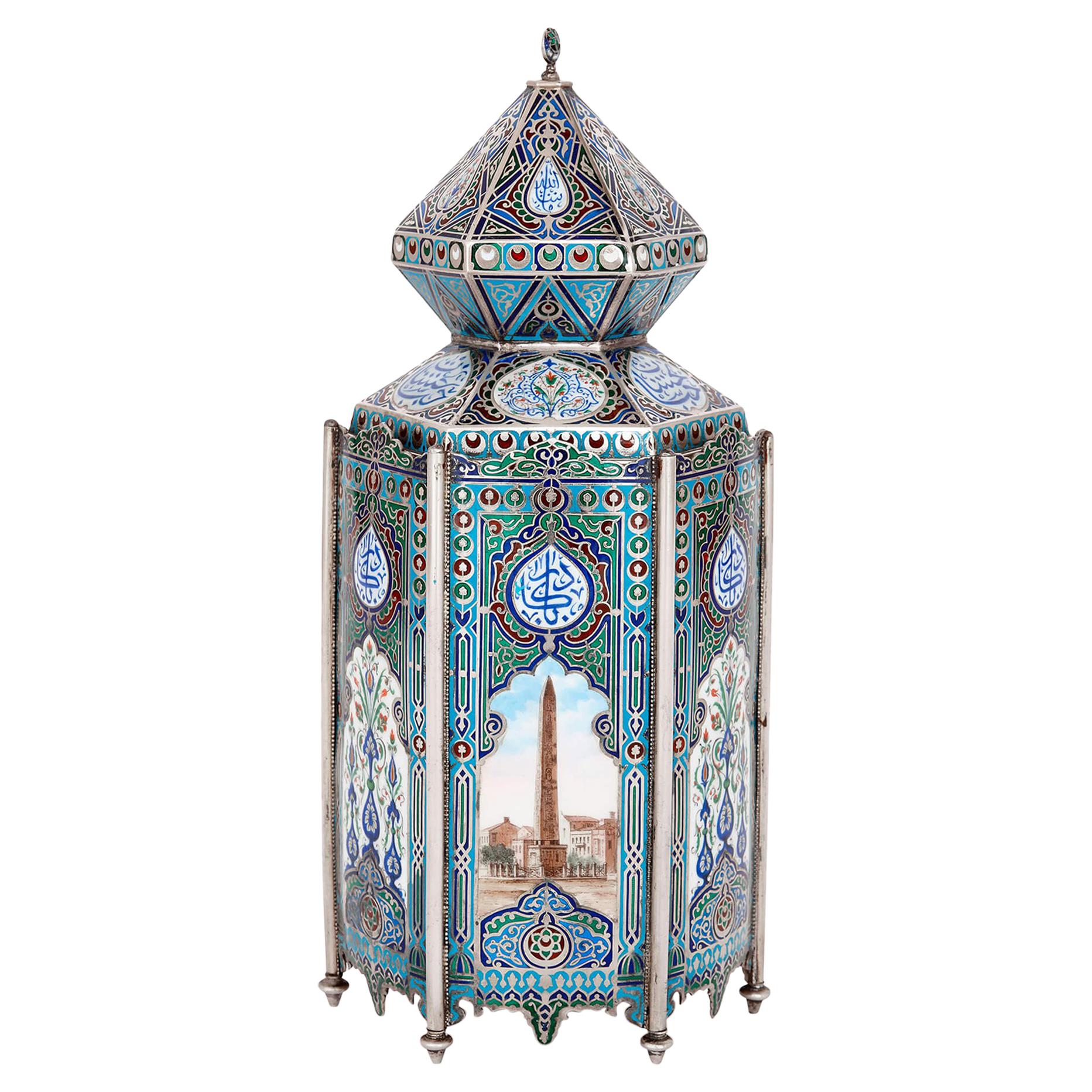 Unusual Russian-Made Silver and Enamel Islamic Vase For Sale
