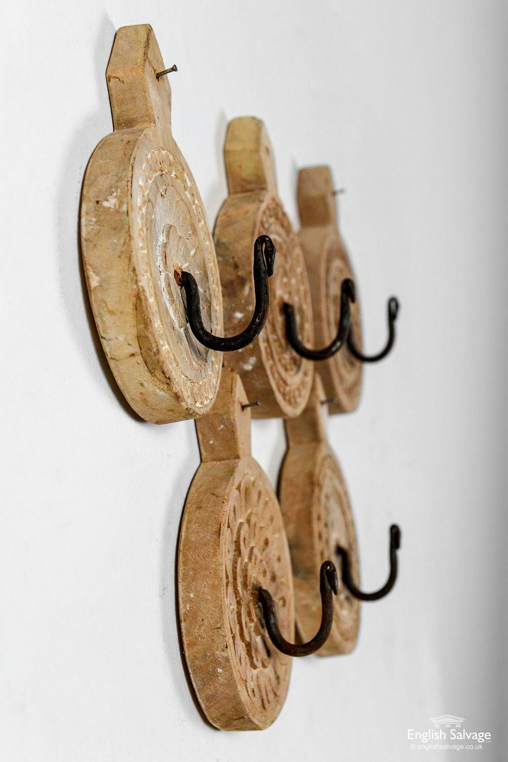 Unusual Rustic Carved Wood Single Wall Hooks, 20th Century For Sale 1