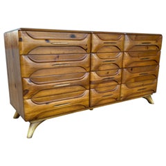 Vintage Unusual Rustic Modernist 12 Drawer Dresser, "Sculptured Pine" Franklyn Shockey