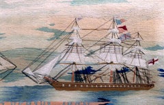 Unusual Sailor's Woolwork 'Woolie' of Two Royal Navy Ships, Titled "Wood Versus