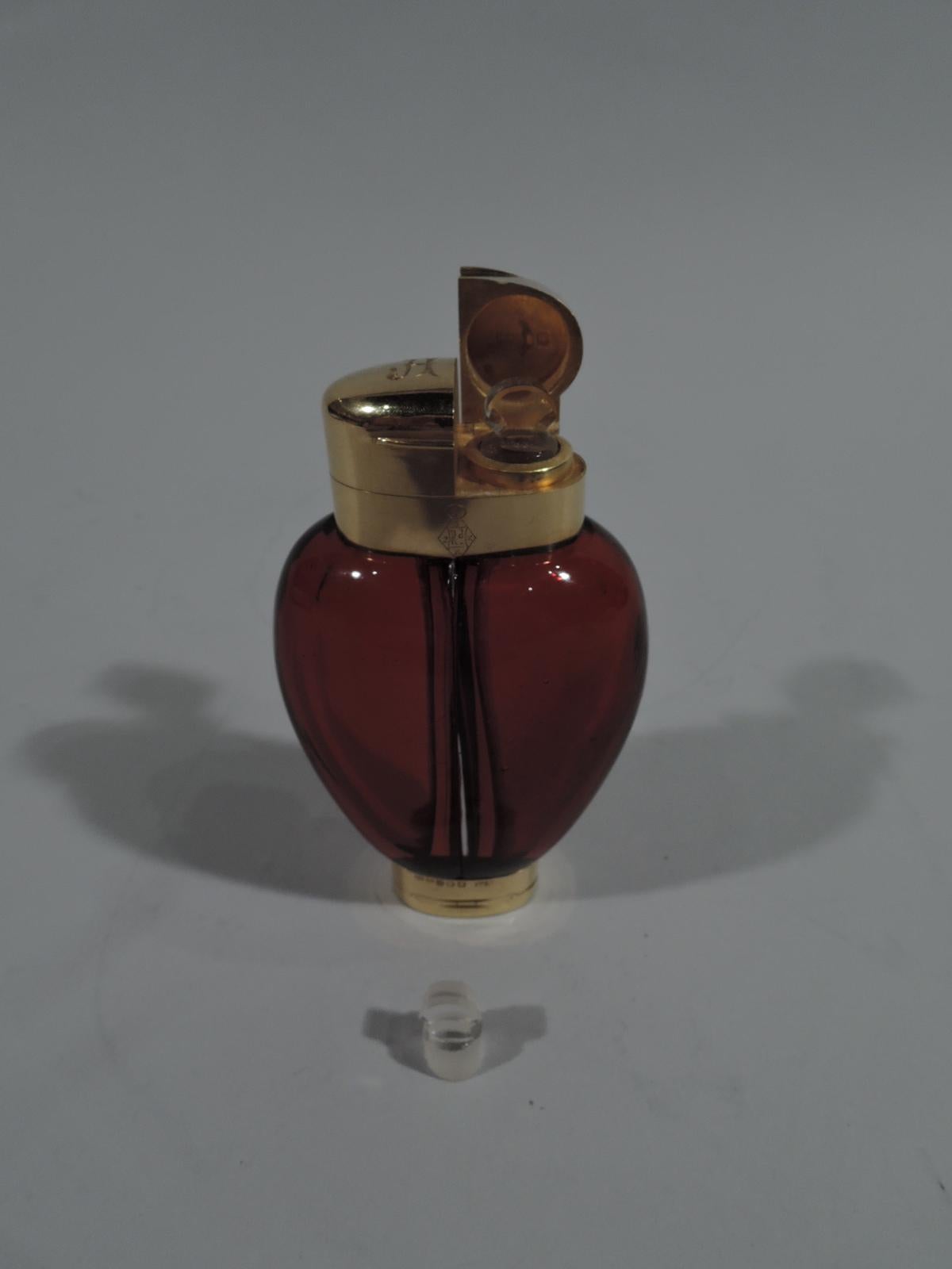 Victorian Unusual Samson Mordan 18 Karat Gold and Ruby Glass Double Perfume Vinaigrette