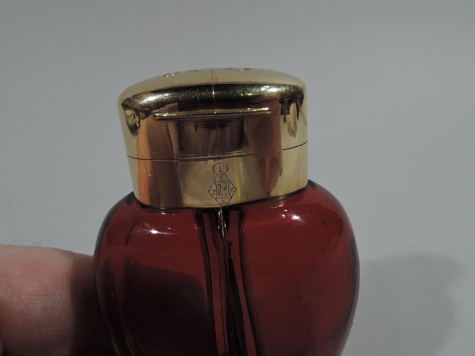 Unusual Samson Mordan 18 Karat Gold and Ruby Glass Double Perfume Vinaigrette 3