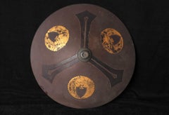 Unusual Samurai Jingasa Hat with Gilded Crests and Red Lacquer Interior