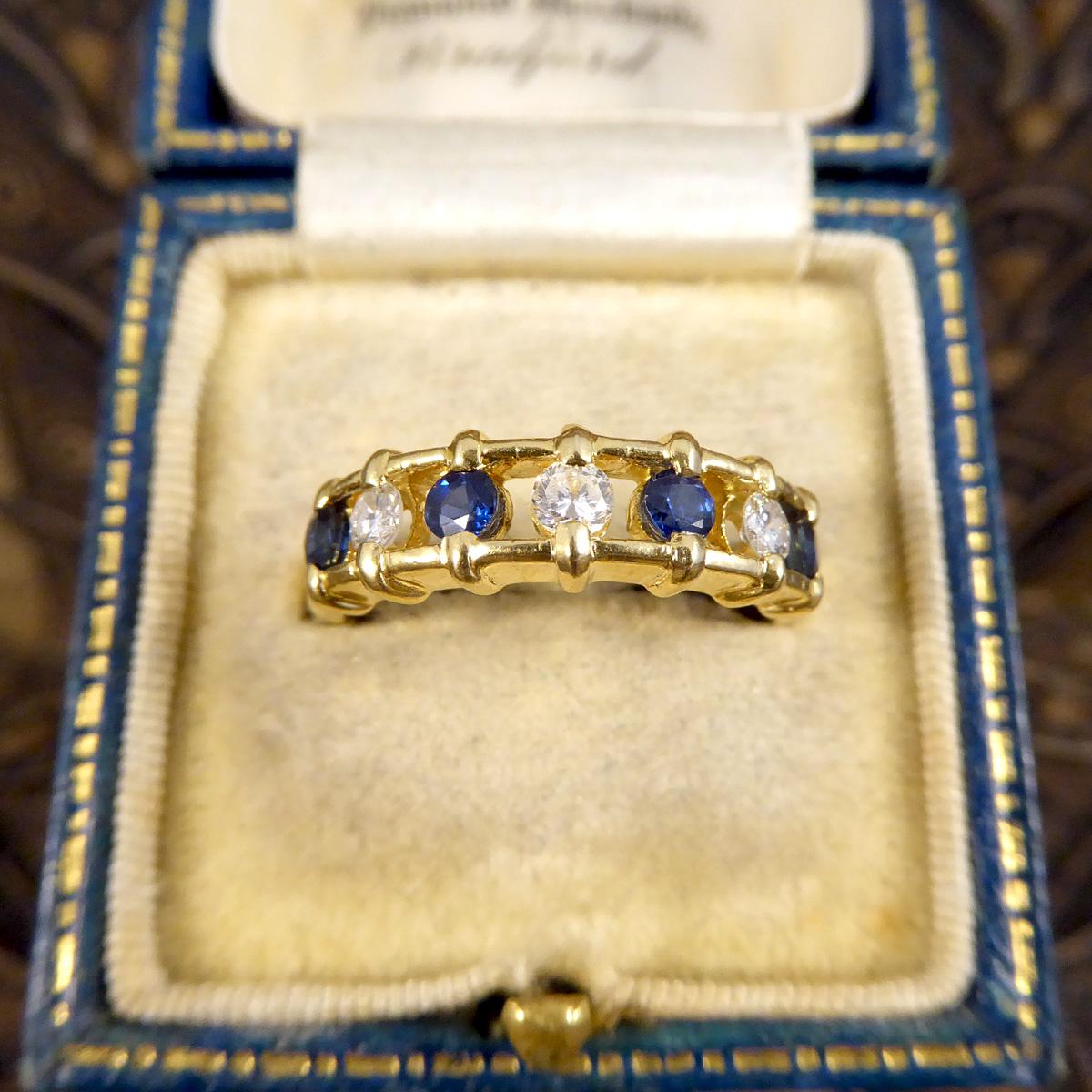 Unusual Sapphire and Diamond Spacer Ring in 18ct Yellow Gold 1