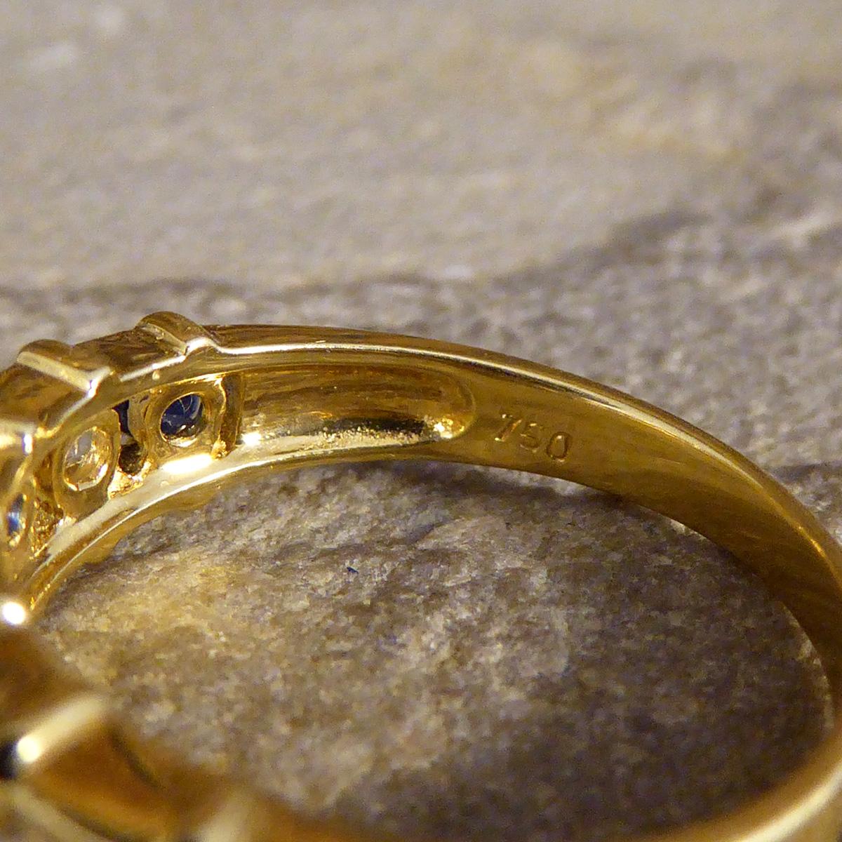 Retro Unusual Sapphire and Diamond Spacer Ring in 18ct Yellow Gold