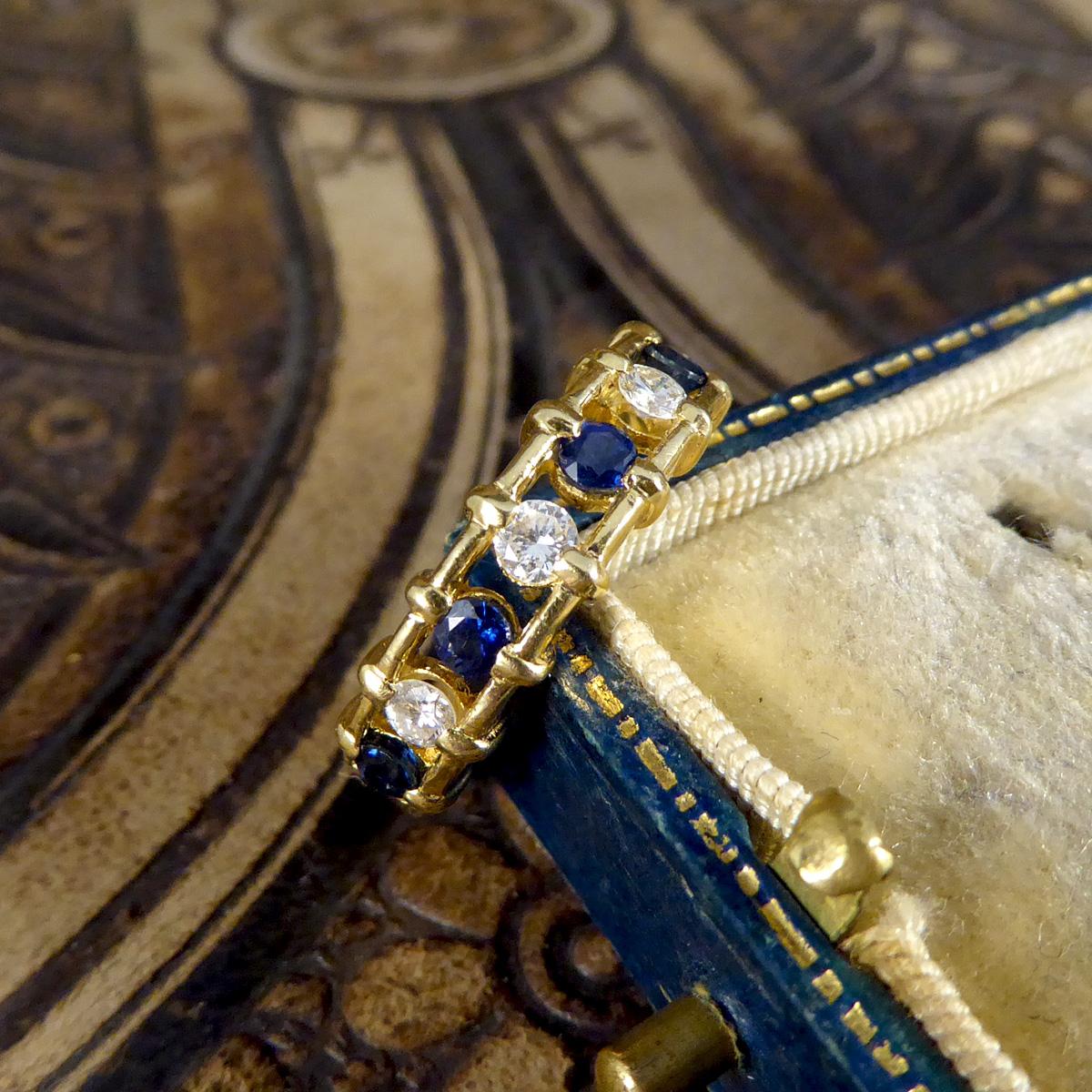 Unusual Sapphire and Diamond Spacer Ring in 18ct Yellow Gold For Sale