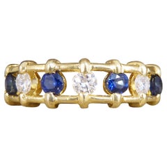 Vintage Unusual Sapphire and Diamond Spacer Ring in 18ct Yellow Gold