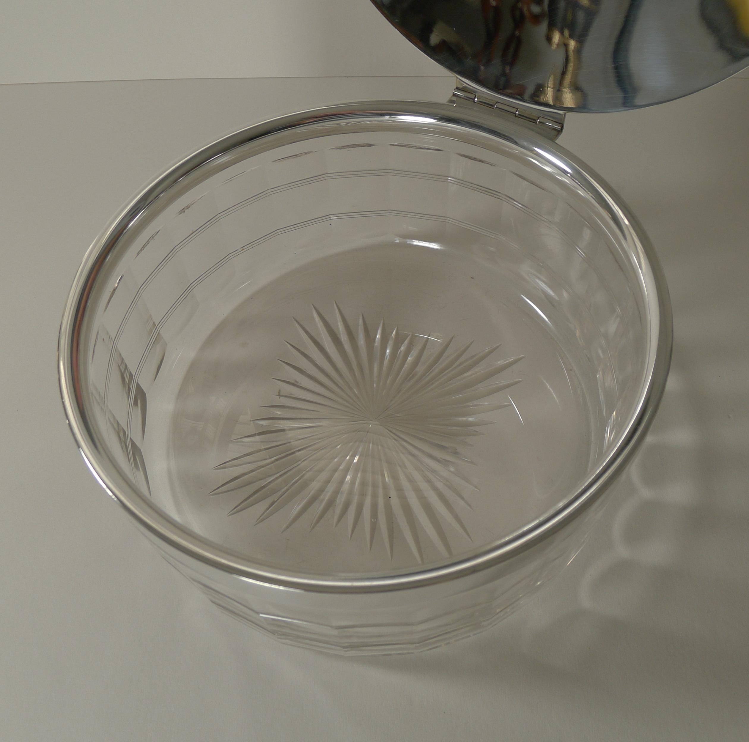 Unusual Scottish Cut Glass and Silver Plated Lidded Serving Dish c.1920 For Sale 1