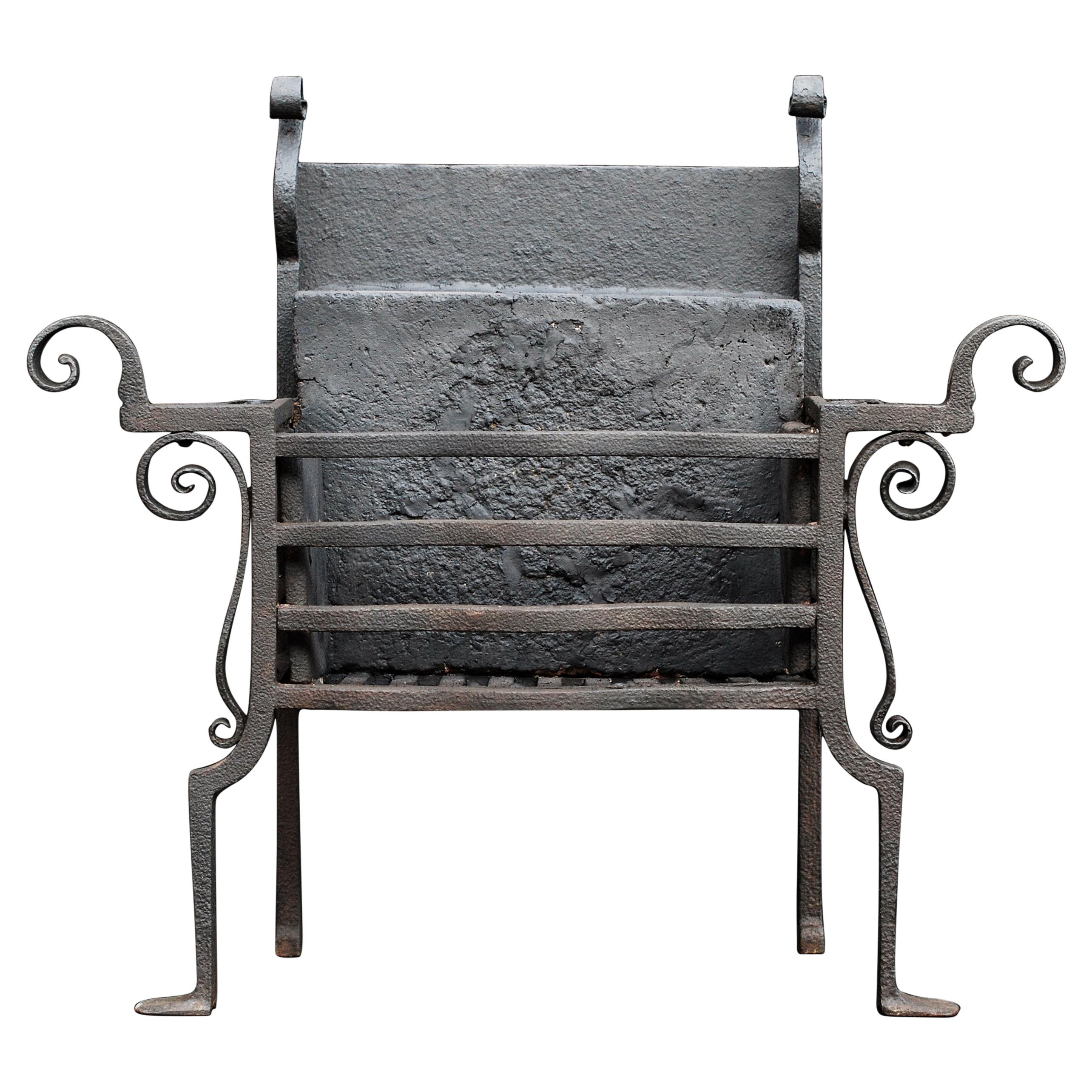 Unusual Scrolled Wrought Iron Firegrate For Sale