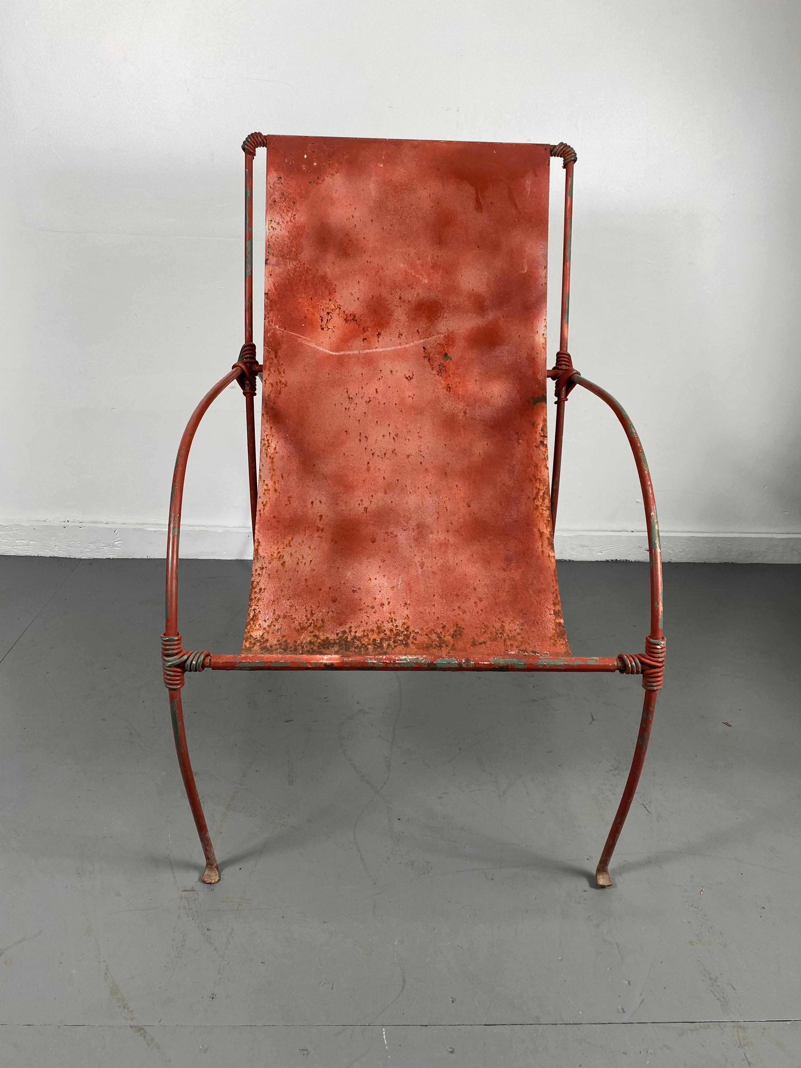 Art Deco Unusual Sculptural Iron Garden Lounge Chair Manner of Jean-Charles Moreux For Sale