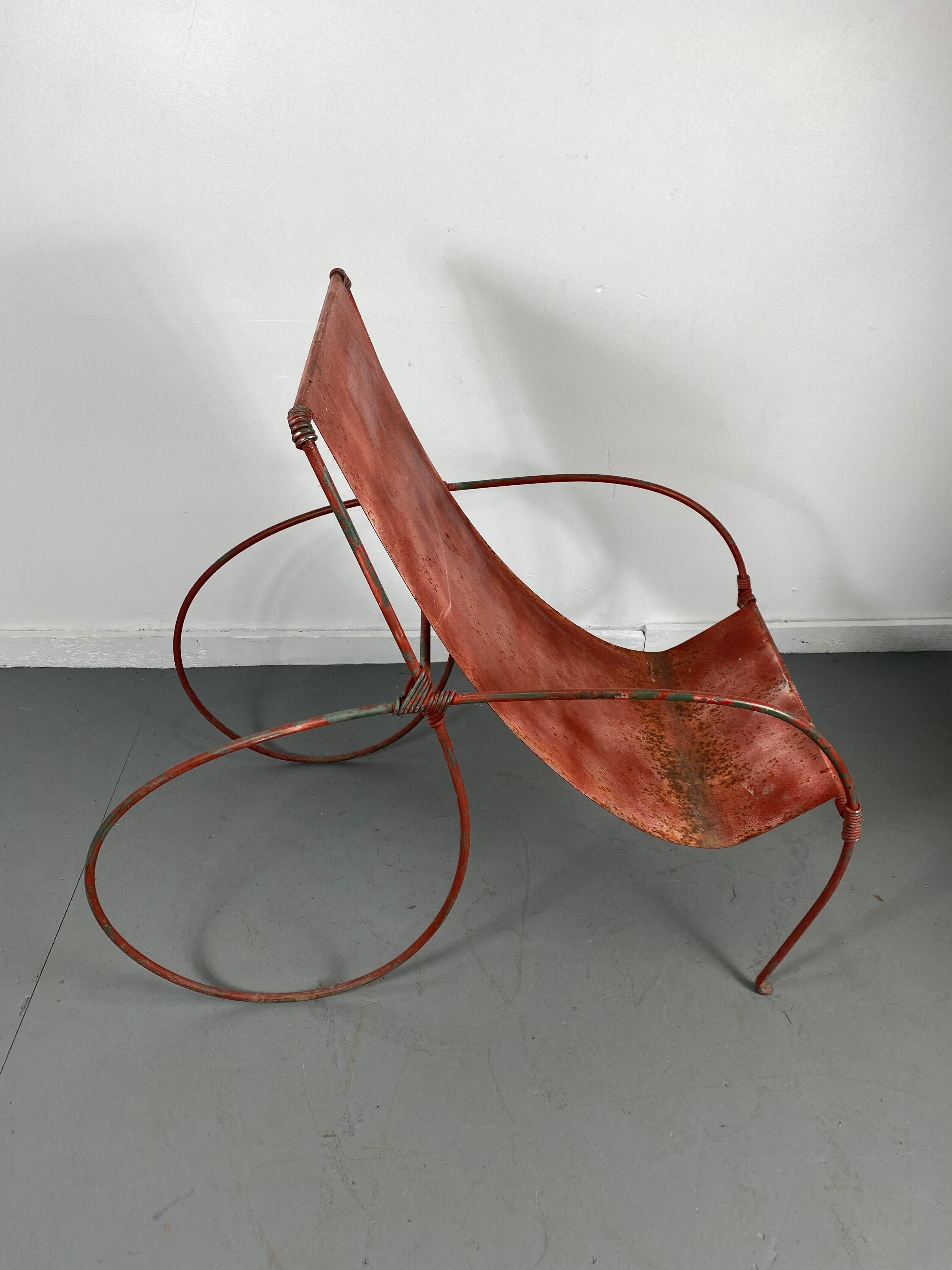 Mid-20th Century Unusual Sculptural Iron Garden Lounge Chair Manner of Jean-Charles Moreux For Sale