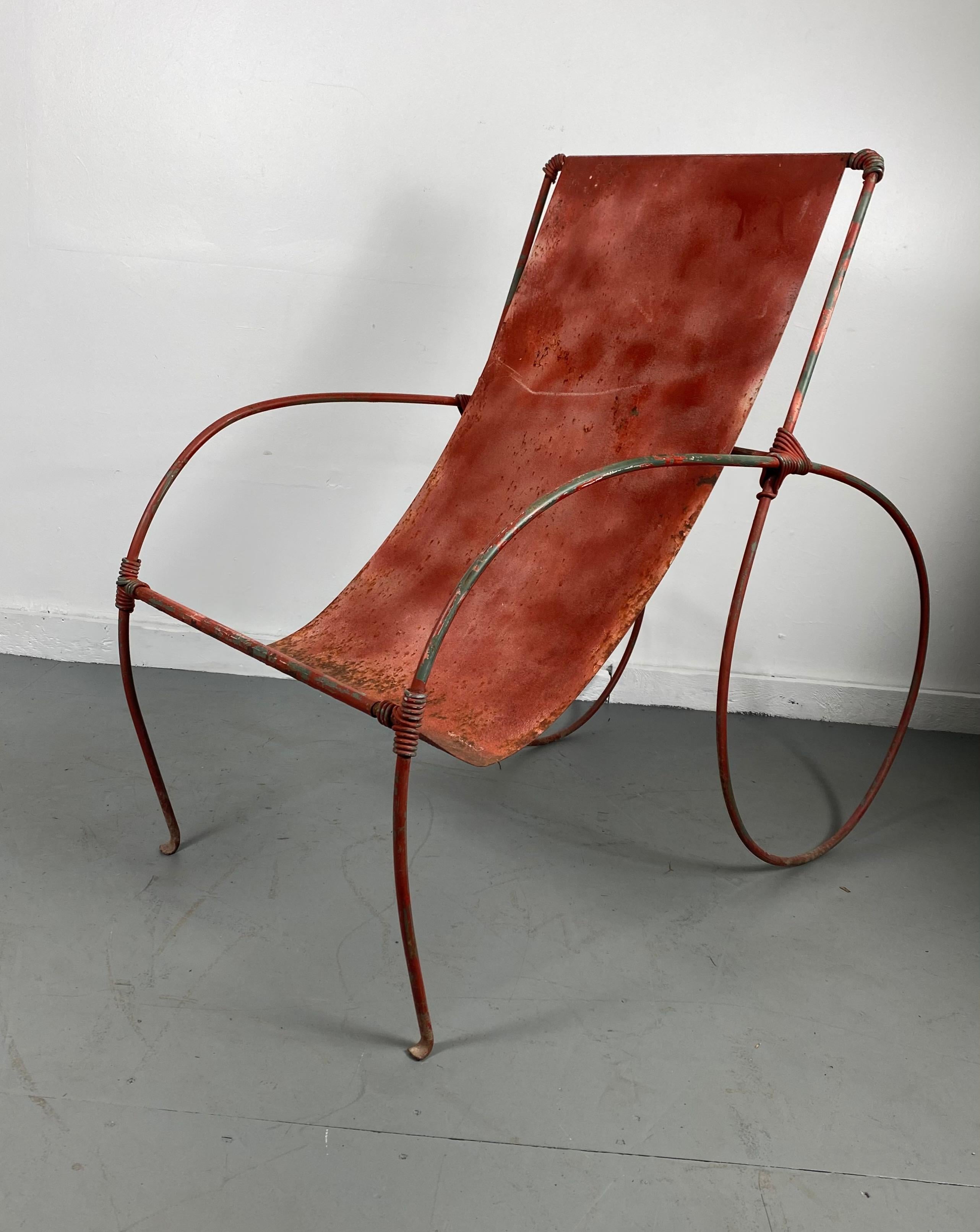 Metal Unusual Sculptural Iron Garden Lounge Chair Manner of Jean-Charles Moreux For Sale