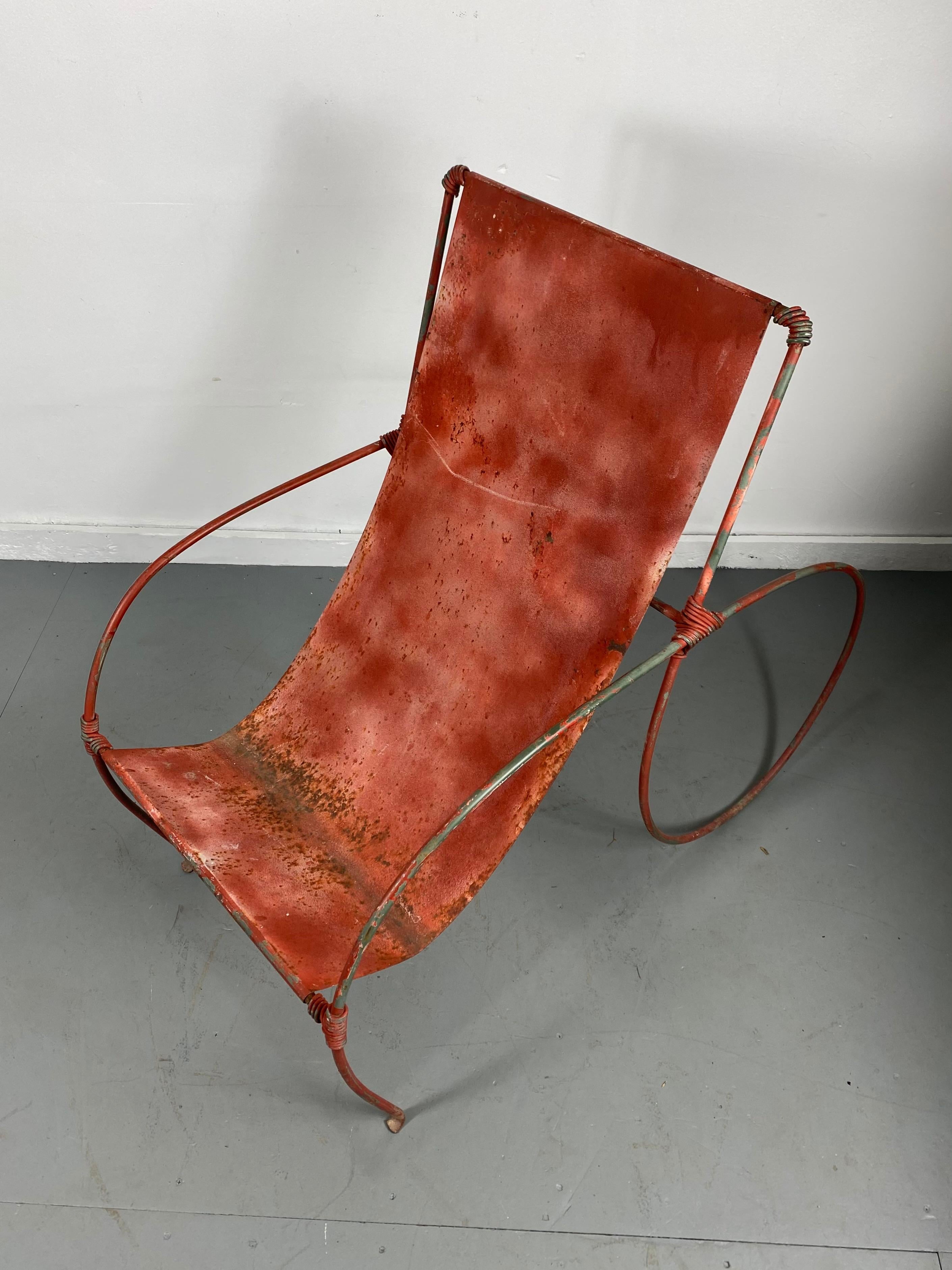 Unusual Sculptural Iron Garden Lounge Chair Manner of Jean-Charles Moreux For Sale 1