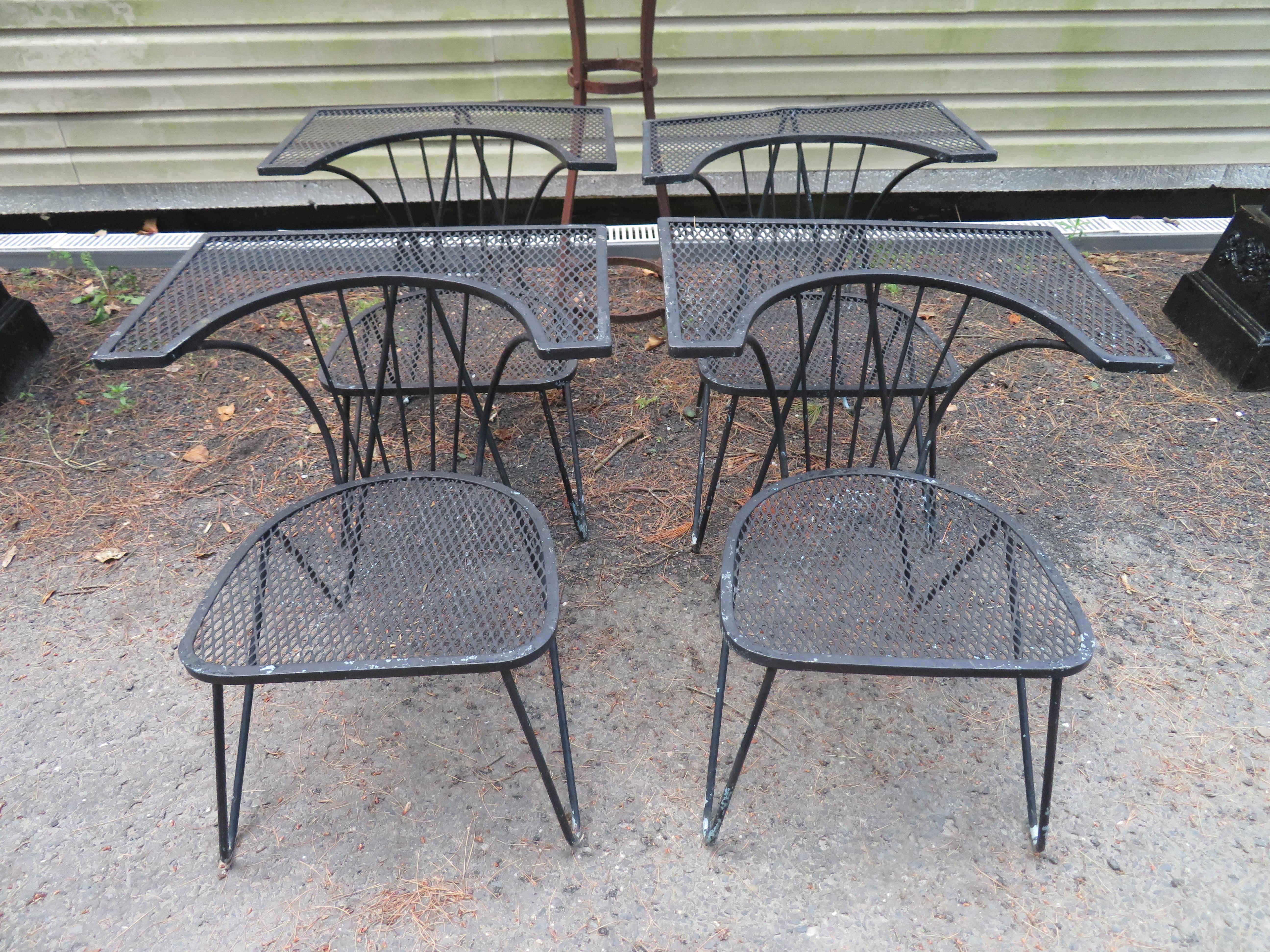 Unusual Set of 4 Geometric Salterini Patio Chairs Mid-Century Modern For Sale 2