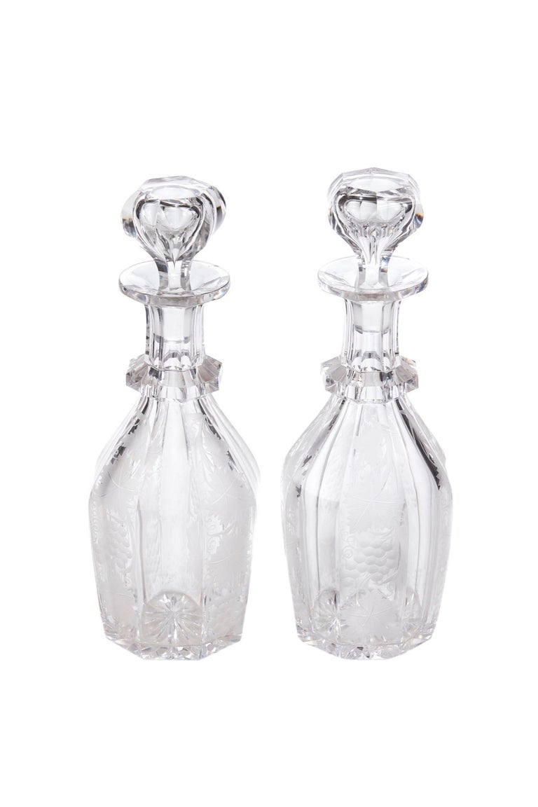 Unusual Set of 3 Antique Etched Glass Decanters, circa 1870 at 1stDibs