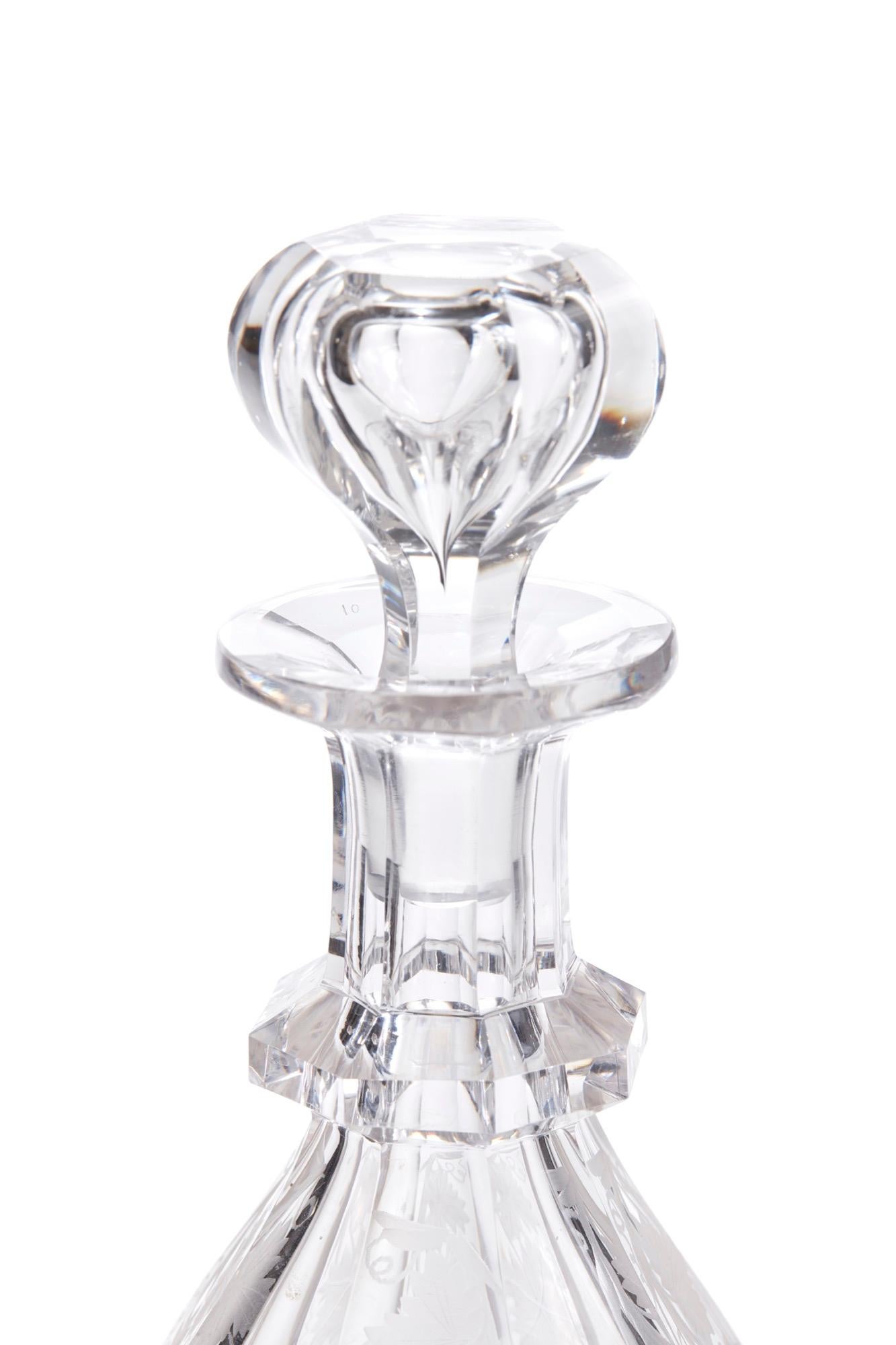 Unusual Set of 3 Antique Etched Glass Decanters, circa 1870 1