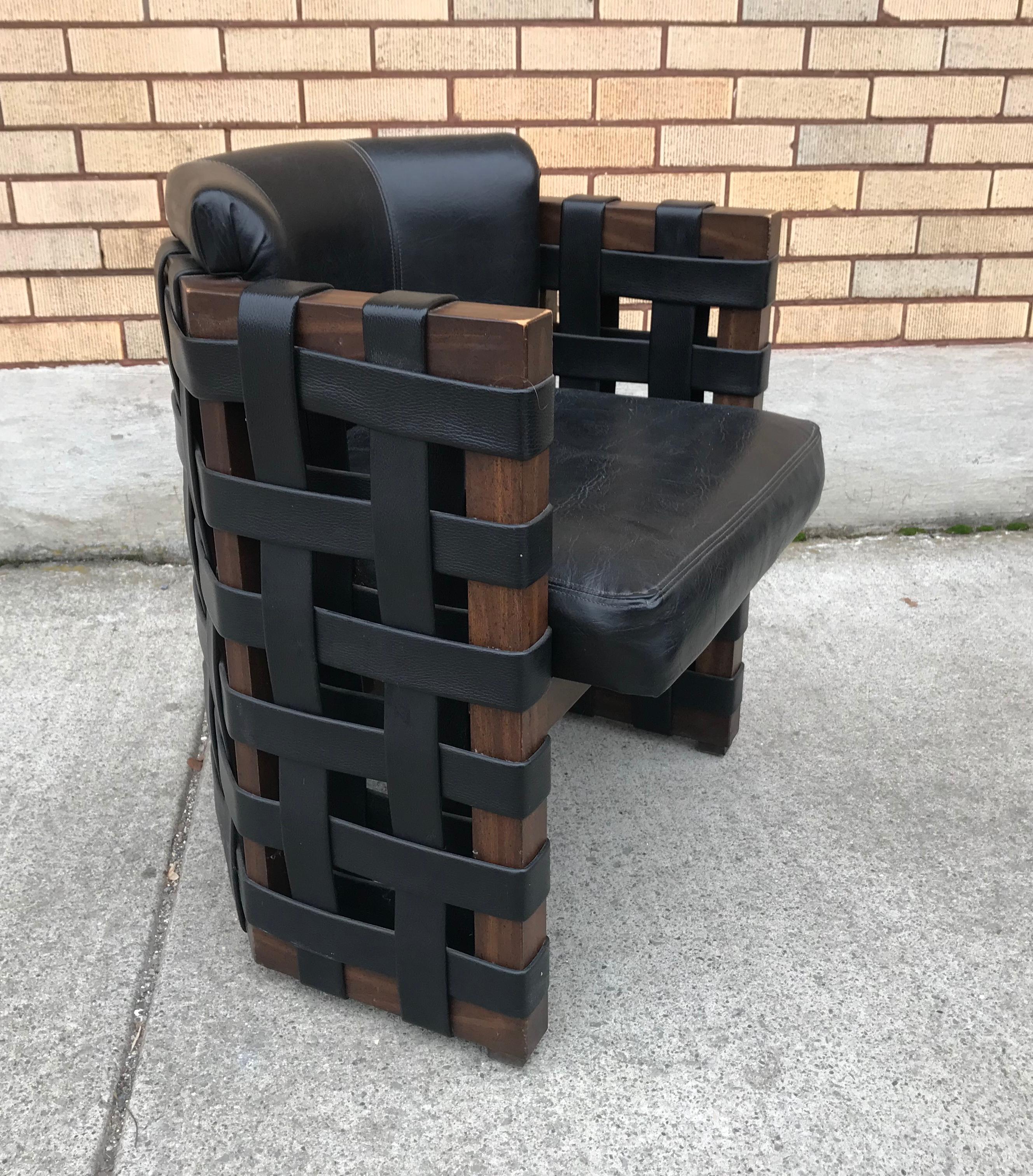 Unusual Set of 4 Armchairs /Dining, Weaved Walnut Modern Brutalist 5