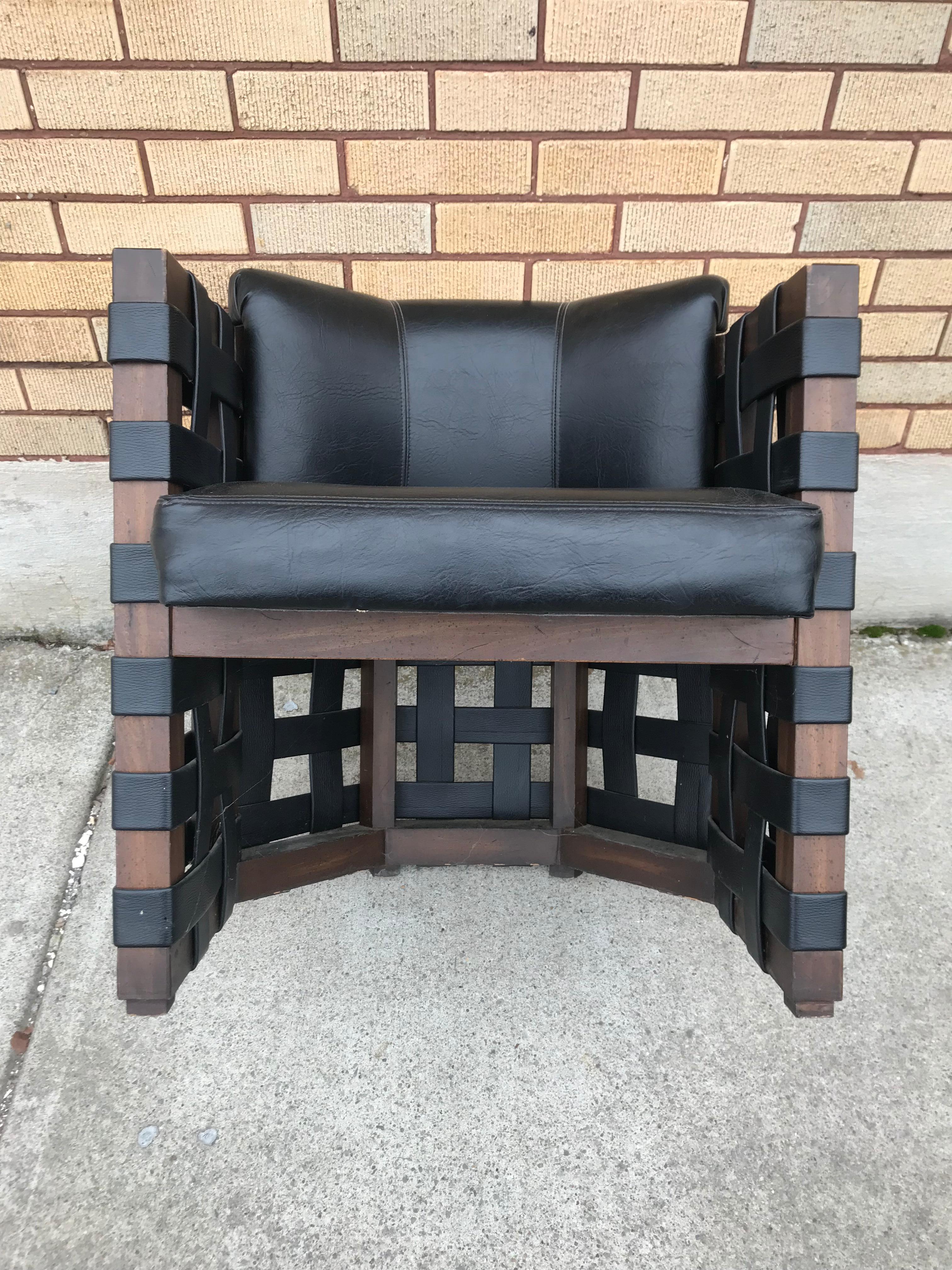 American Unusual Set of 4 Armchairs /Dining, Weaved Walnut Modern Brutalist
